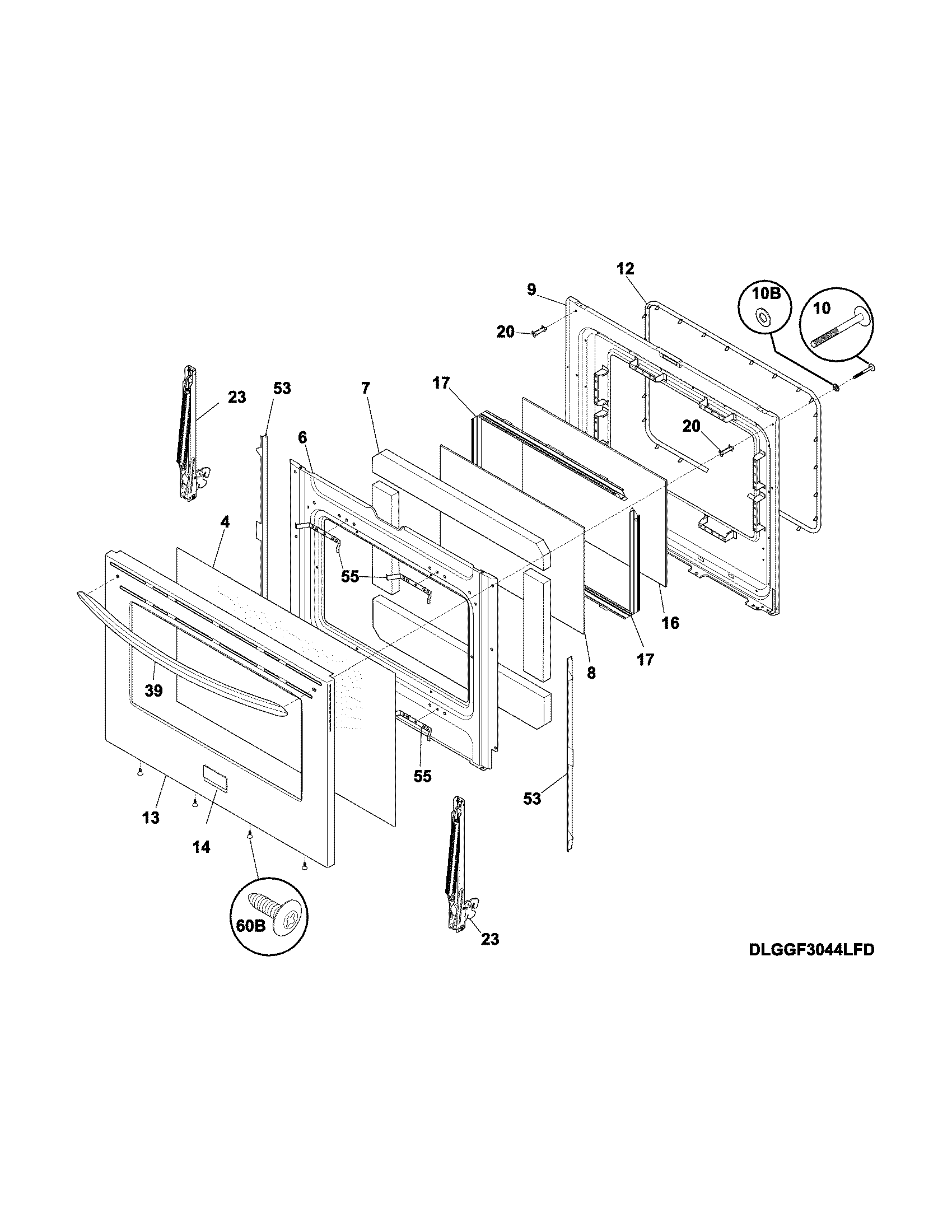 Frigidaire FGGF3032MFG door diagram