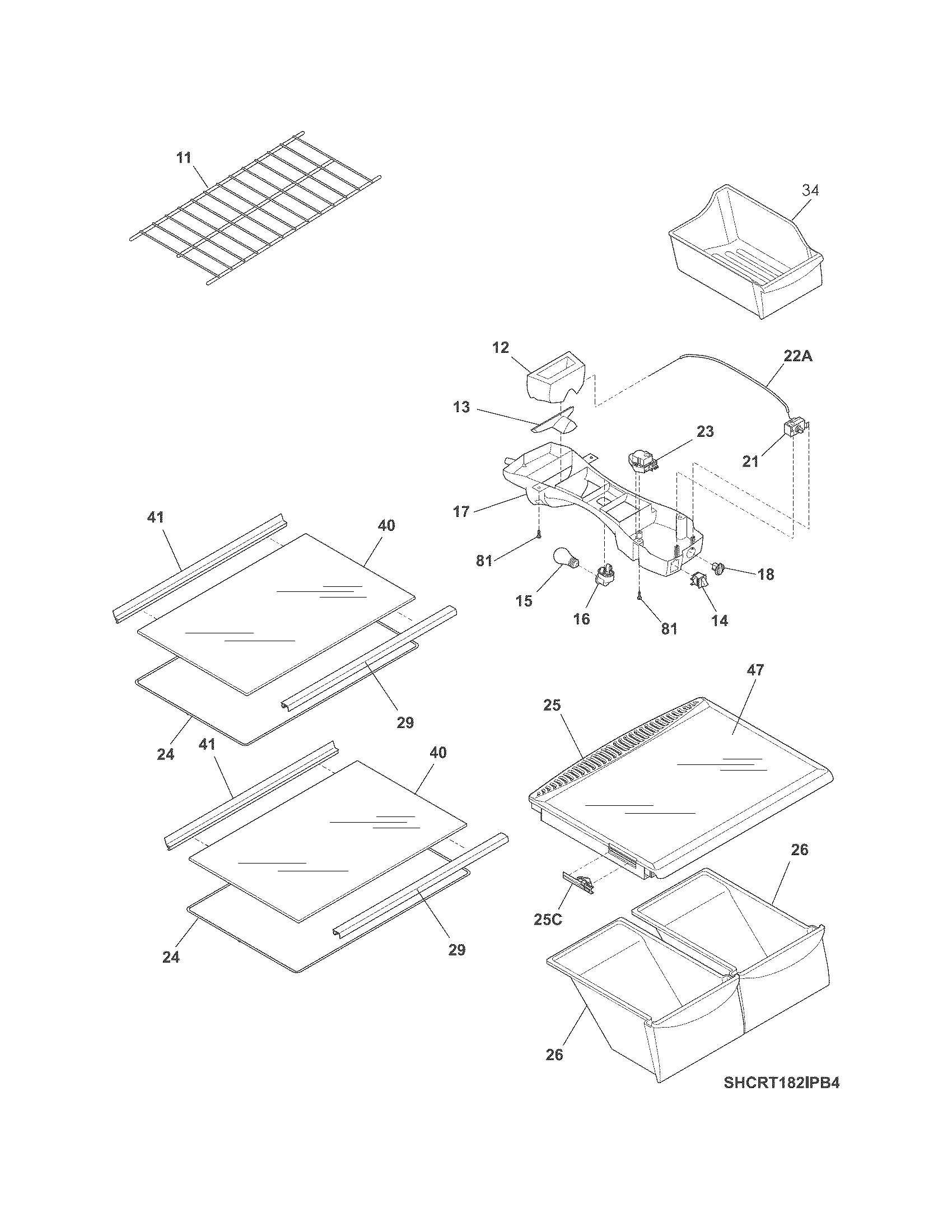 Crosley CRT182IPB5 shelves diagram
