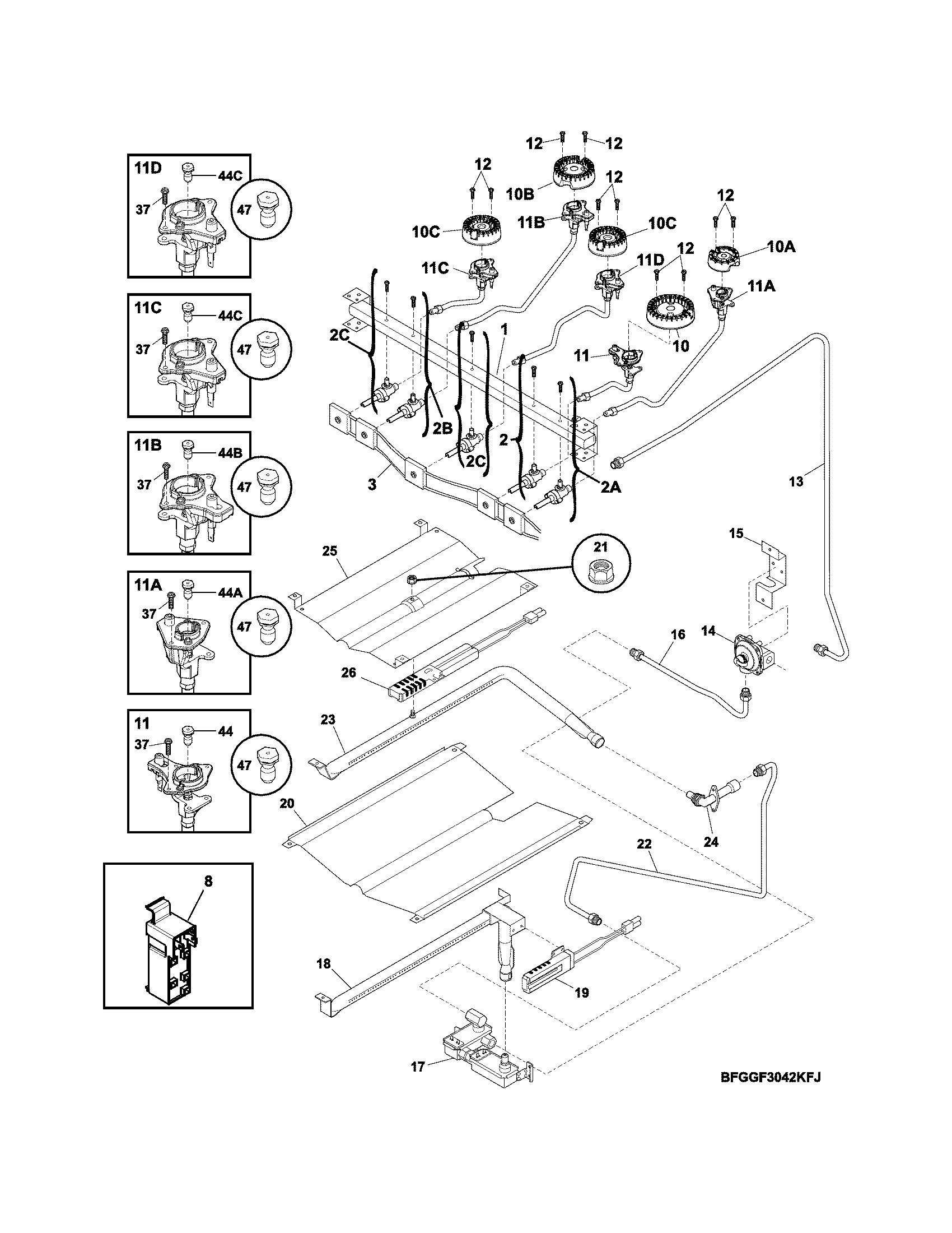 Frigidaire LGGF3042KFP burner diagram