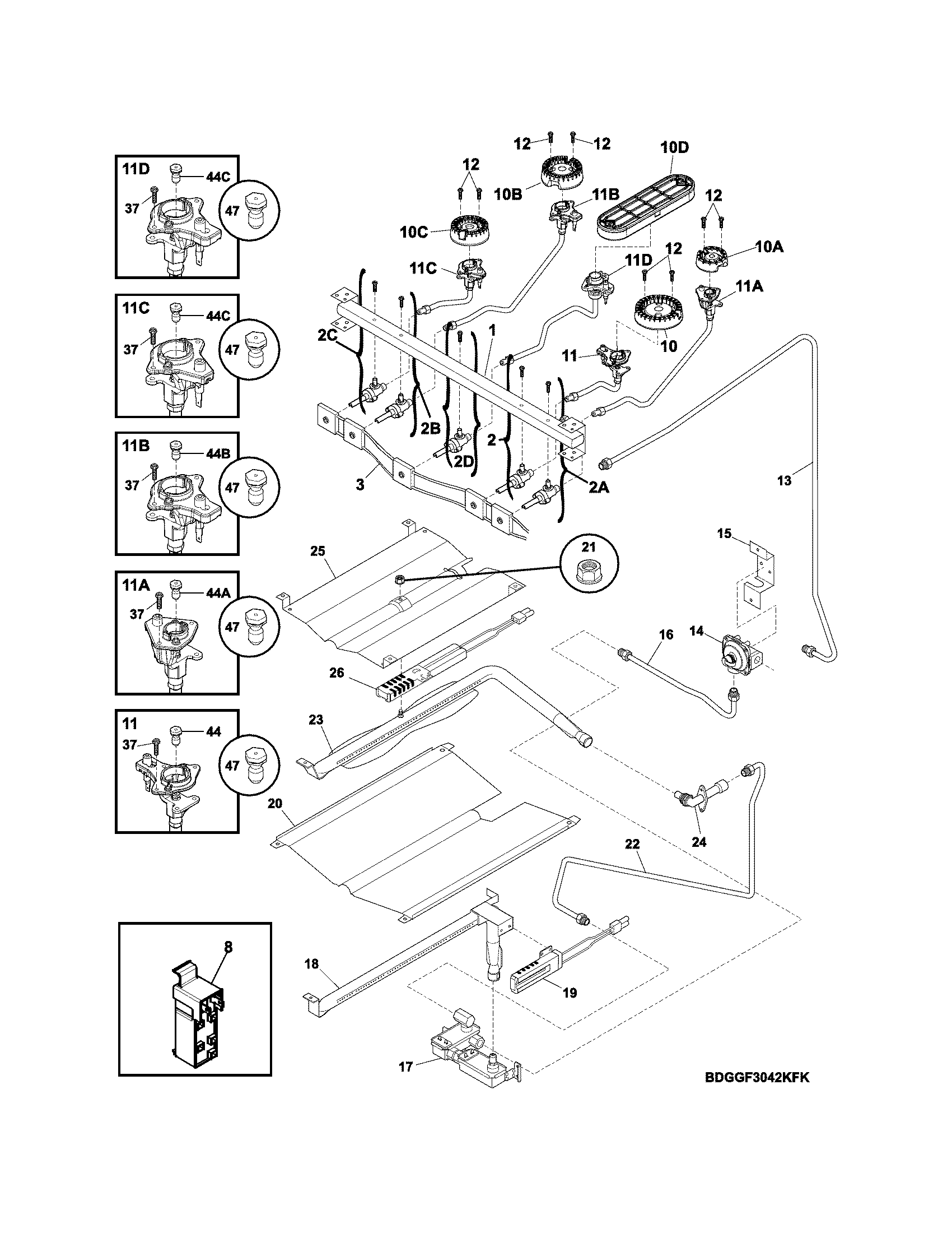 Frigidaire DGGF3042KFP burner diagram