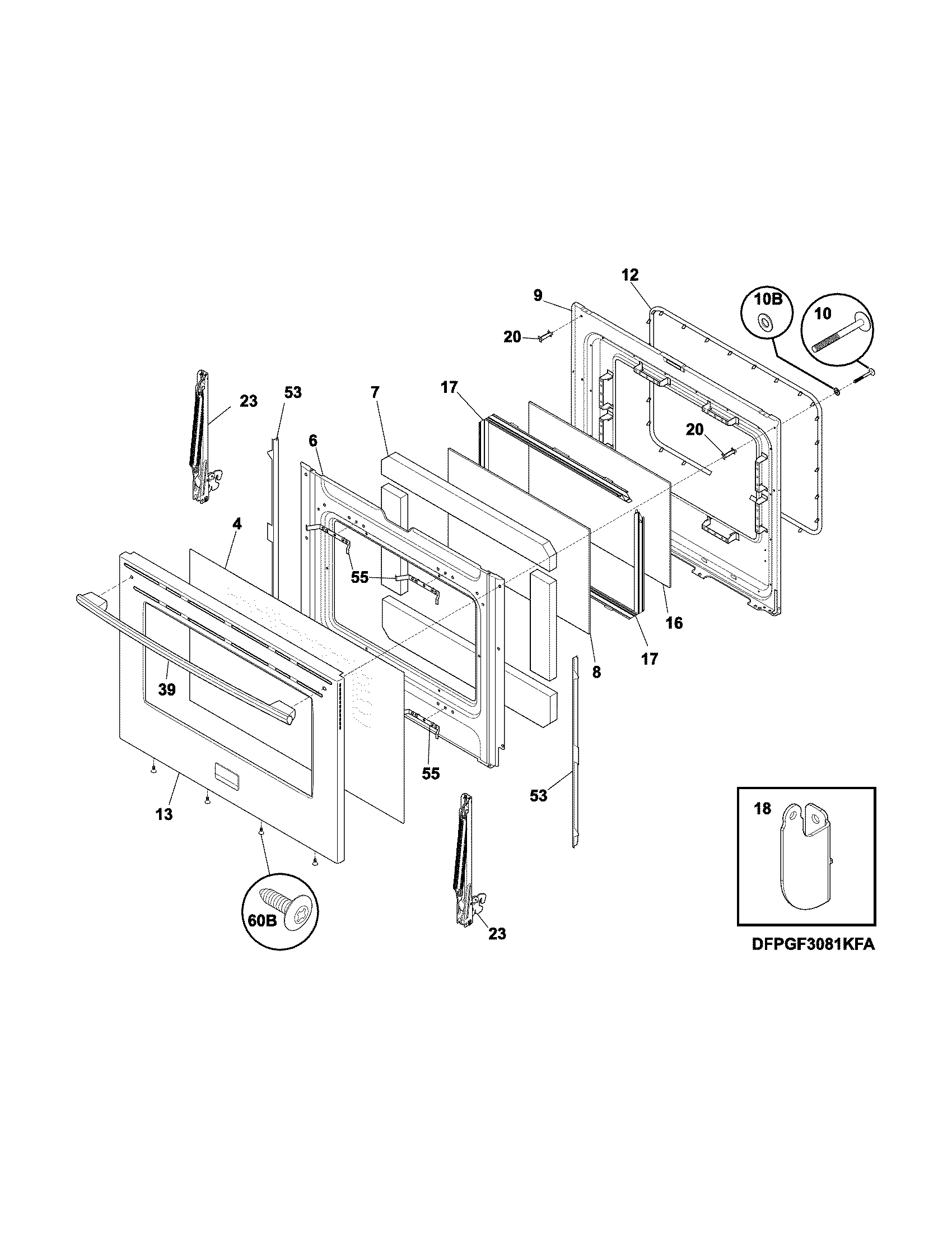 Frigidaire FPGF3081KFR door diagram
