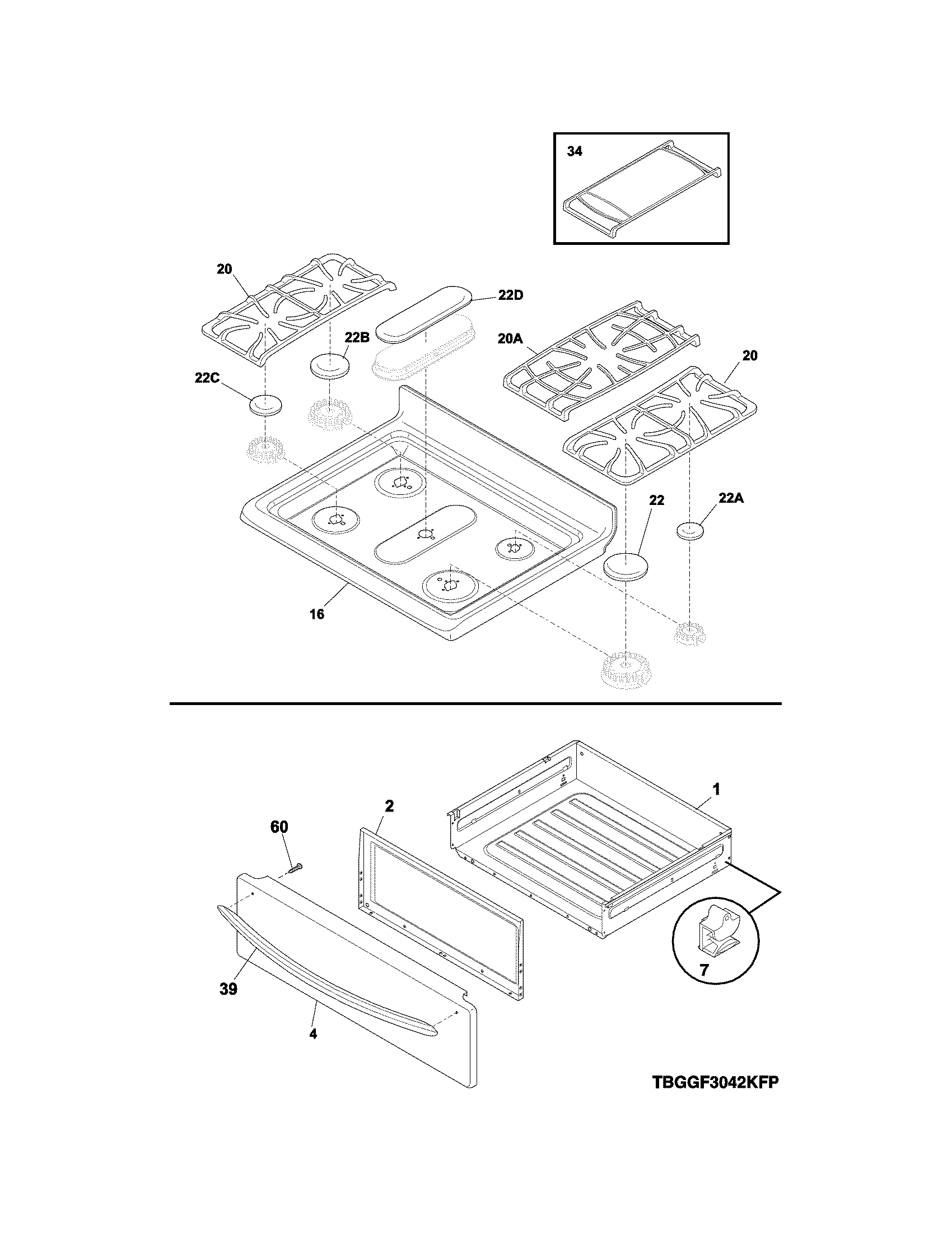 Frigidaire BGGF3042KFU top/drawer diagram