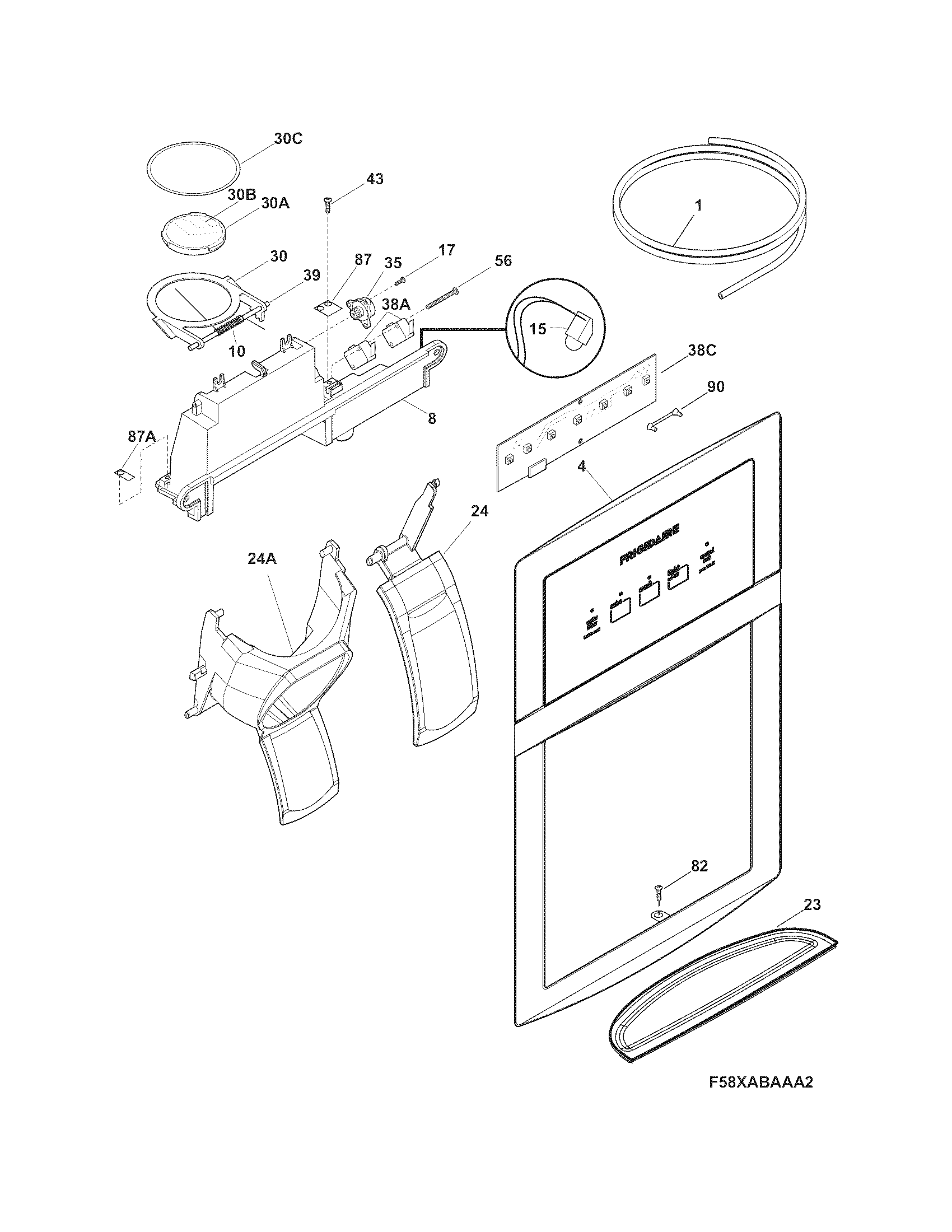 Frigidaire LFUS2613LP2 ice & water dispenser diagram