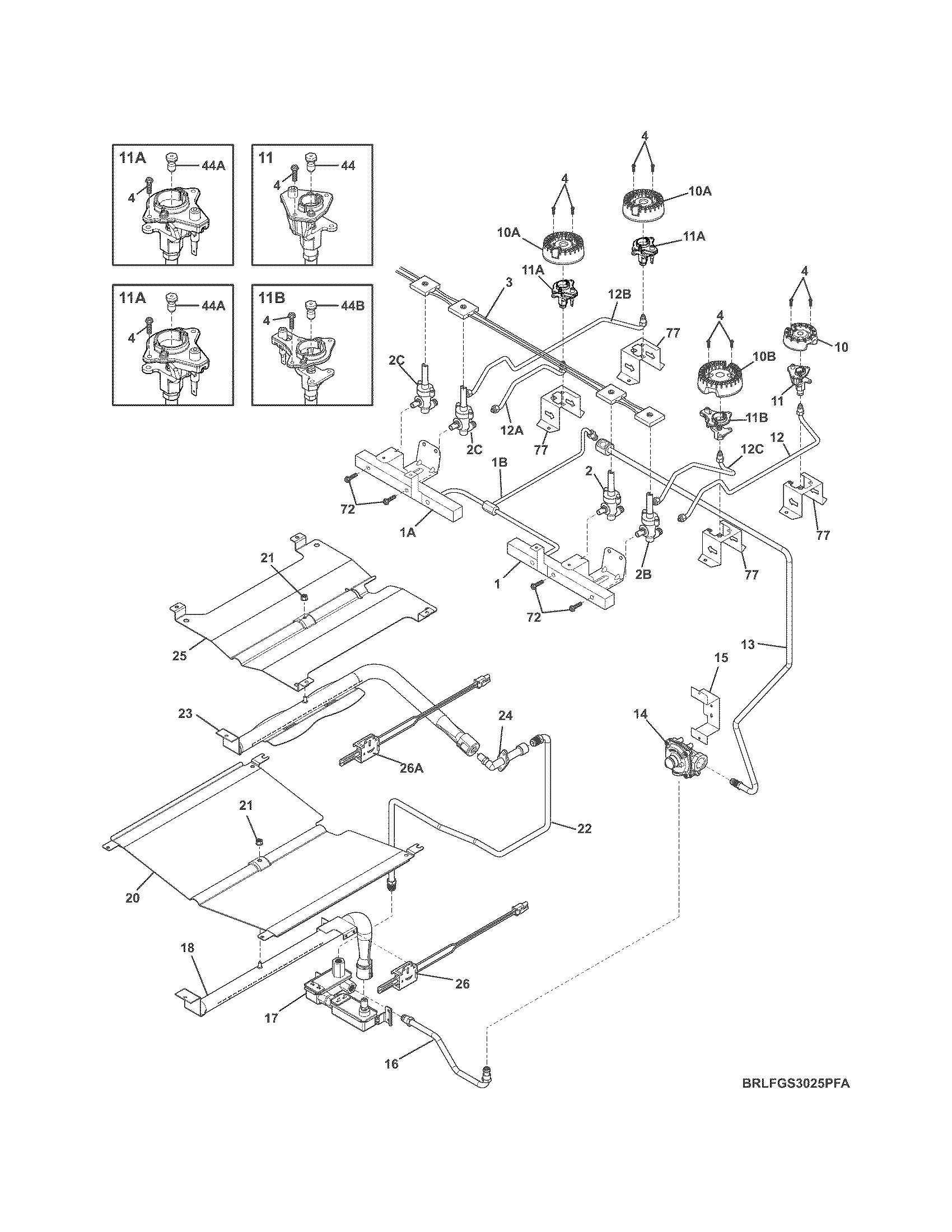 Frigidaire LFGS3025PFA burner diagram