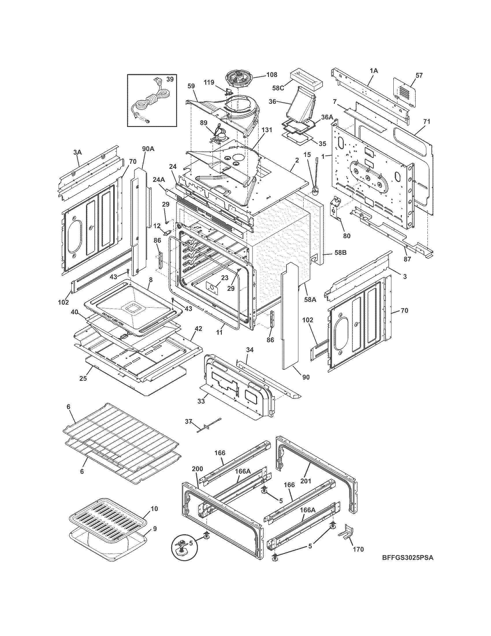 Frigidaire LFGS3025PFA body diagram