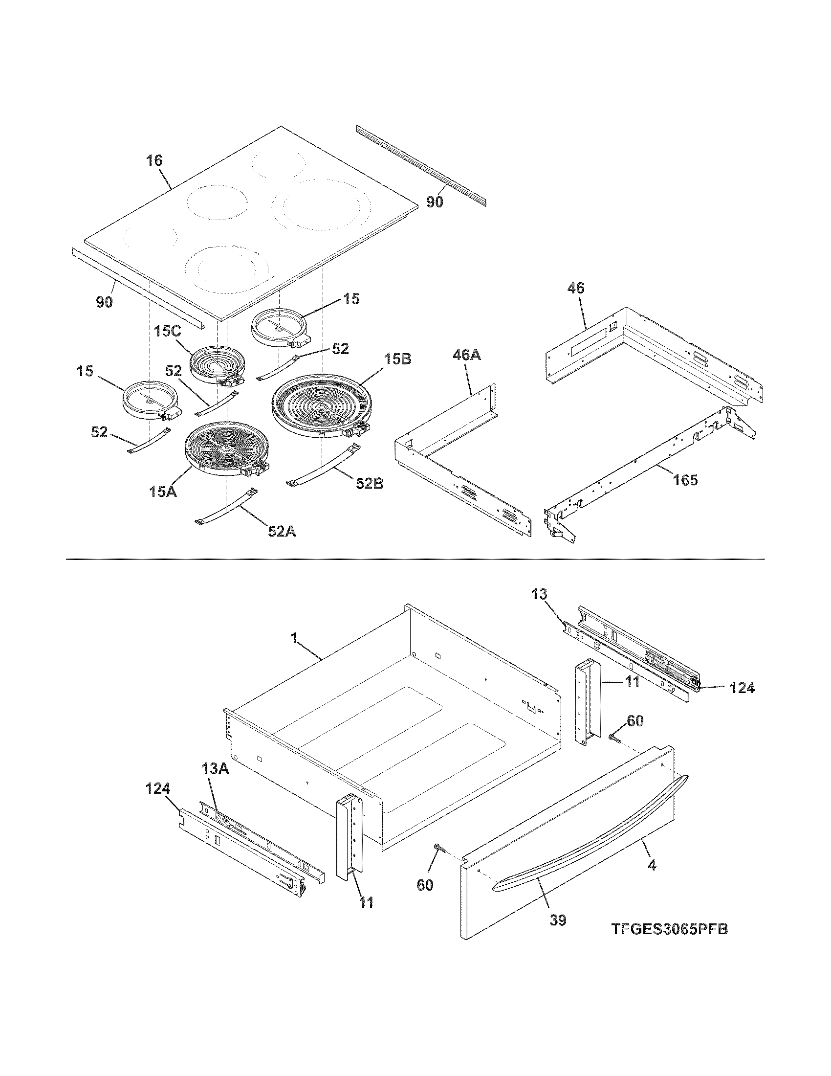 Frigidaire FGES3065PFD top/drawer diagram
