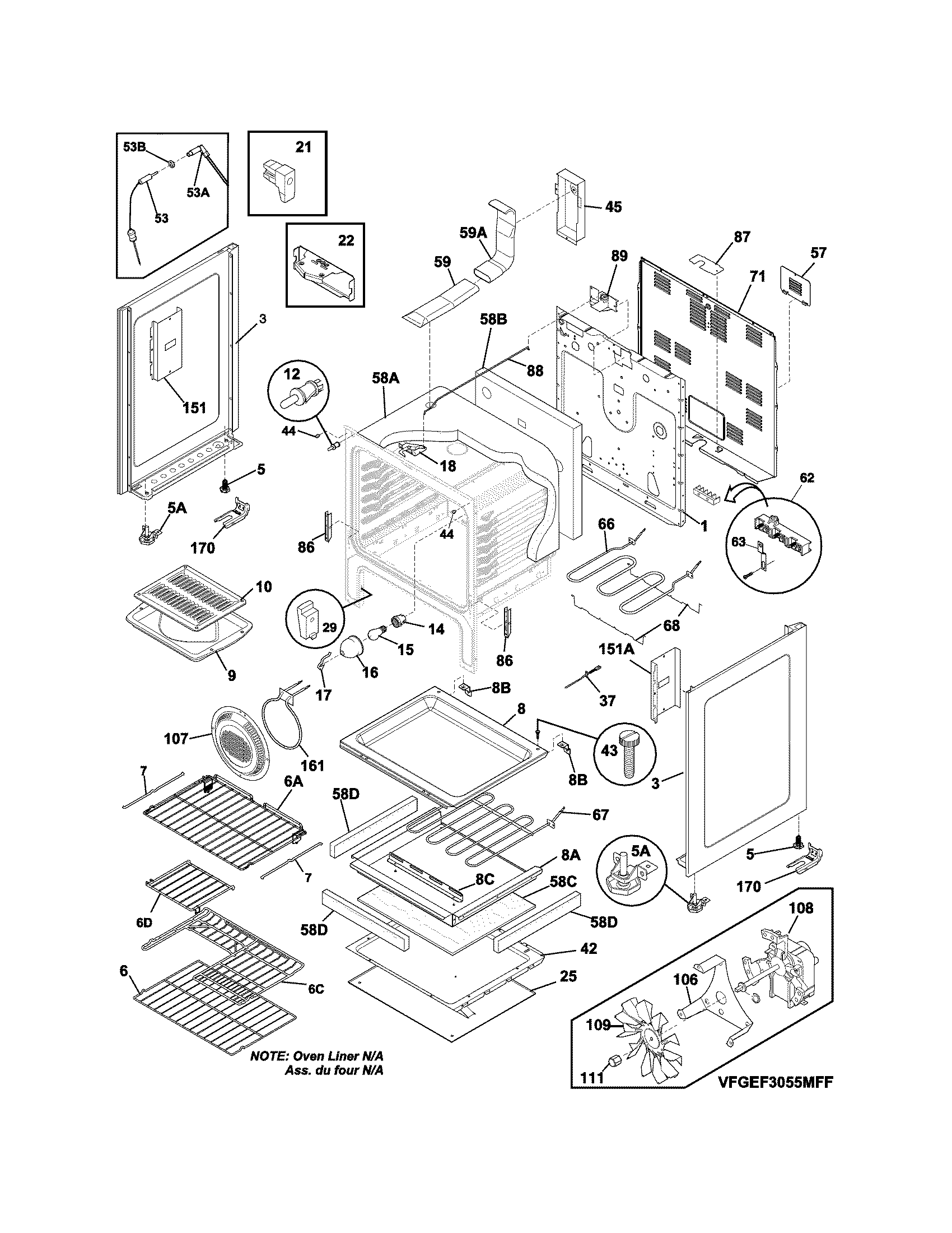 Frigidaire FGEF3055MFG body diagram