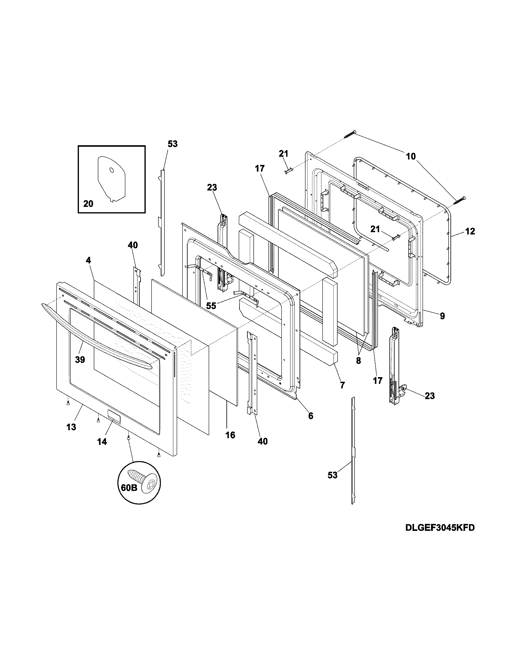 Frigidaire FGEF3055MFG door diagram