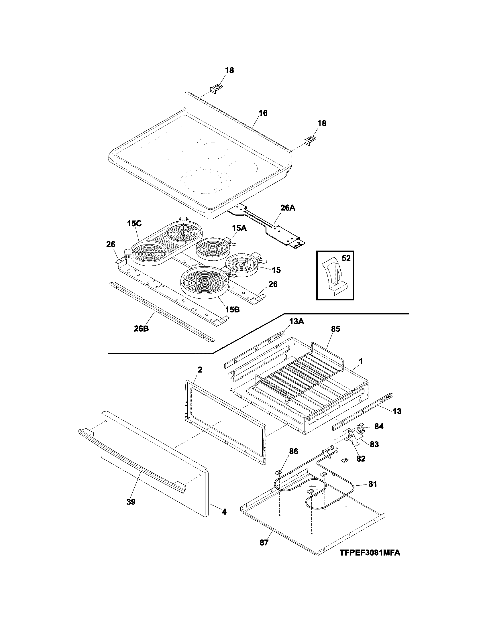 Frigidaire FPEF3081MFF top/drawer diagram