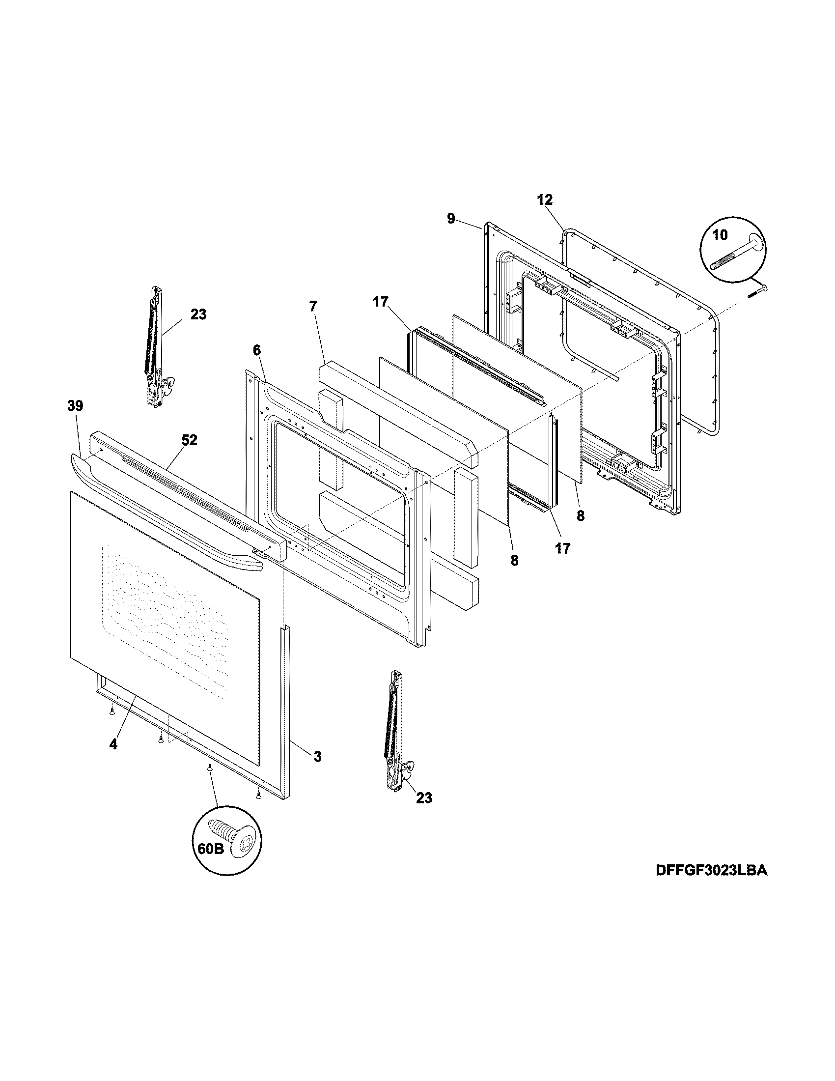 Frigidaire FFGF3021ZWE door diagram