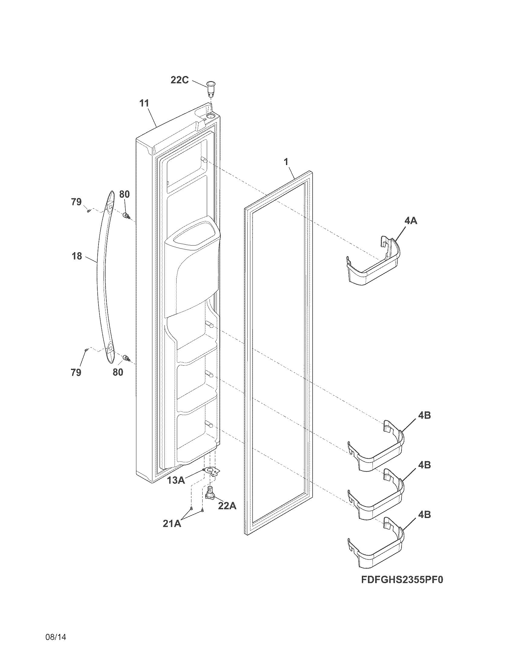 Frigidaire FGHS2355PF5A freezer door diagram