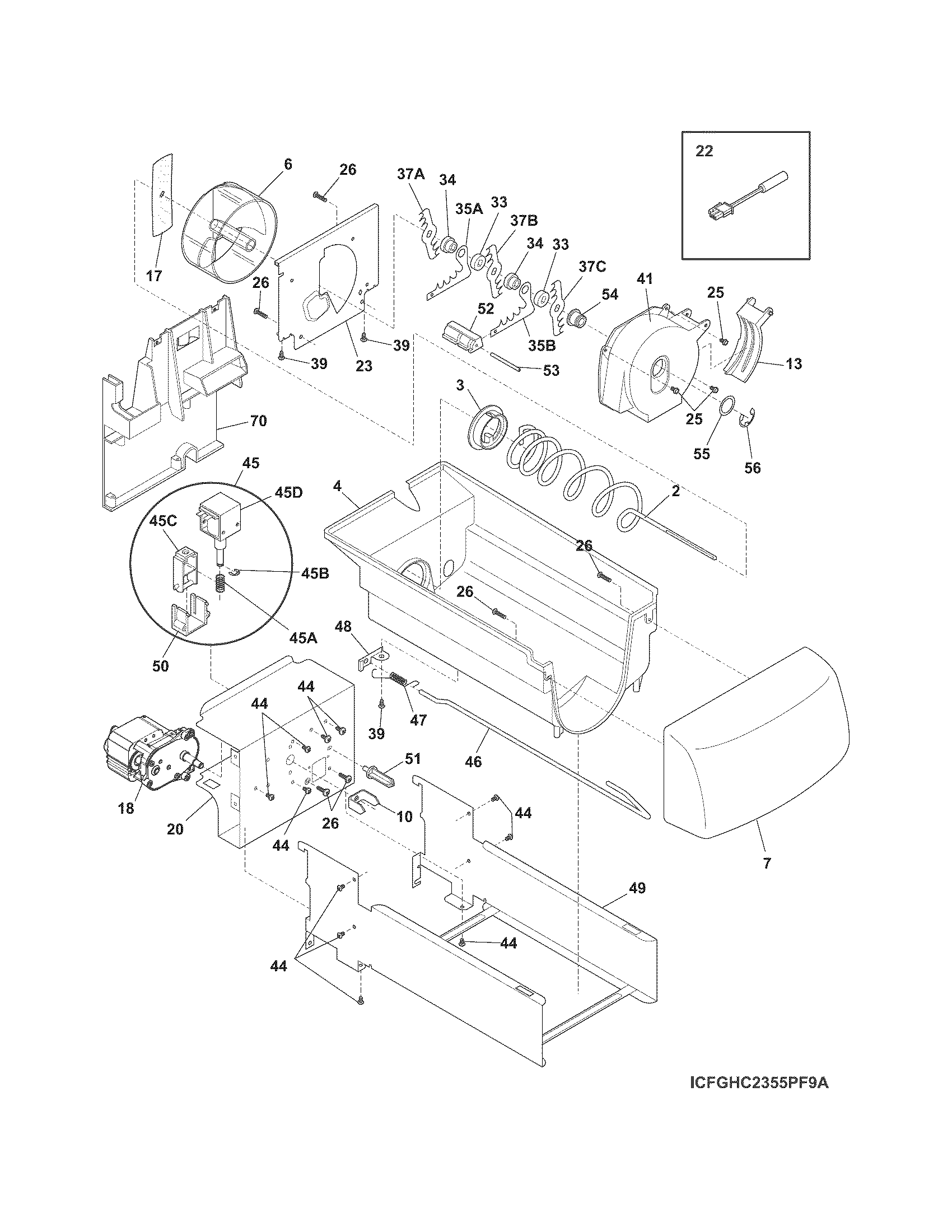 Frigidaire FGHS2355PF5A ice container diagram