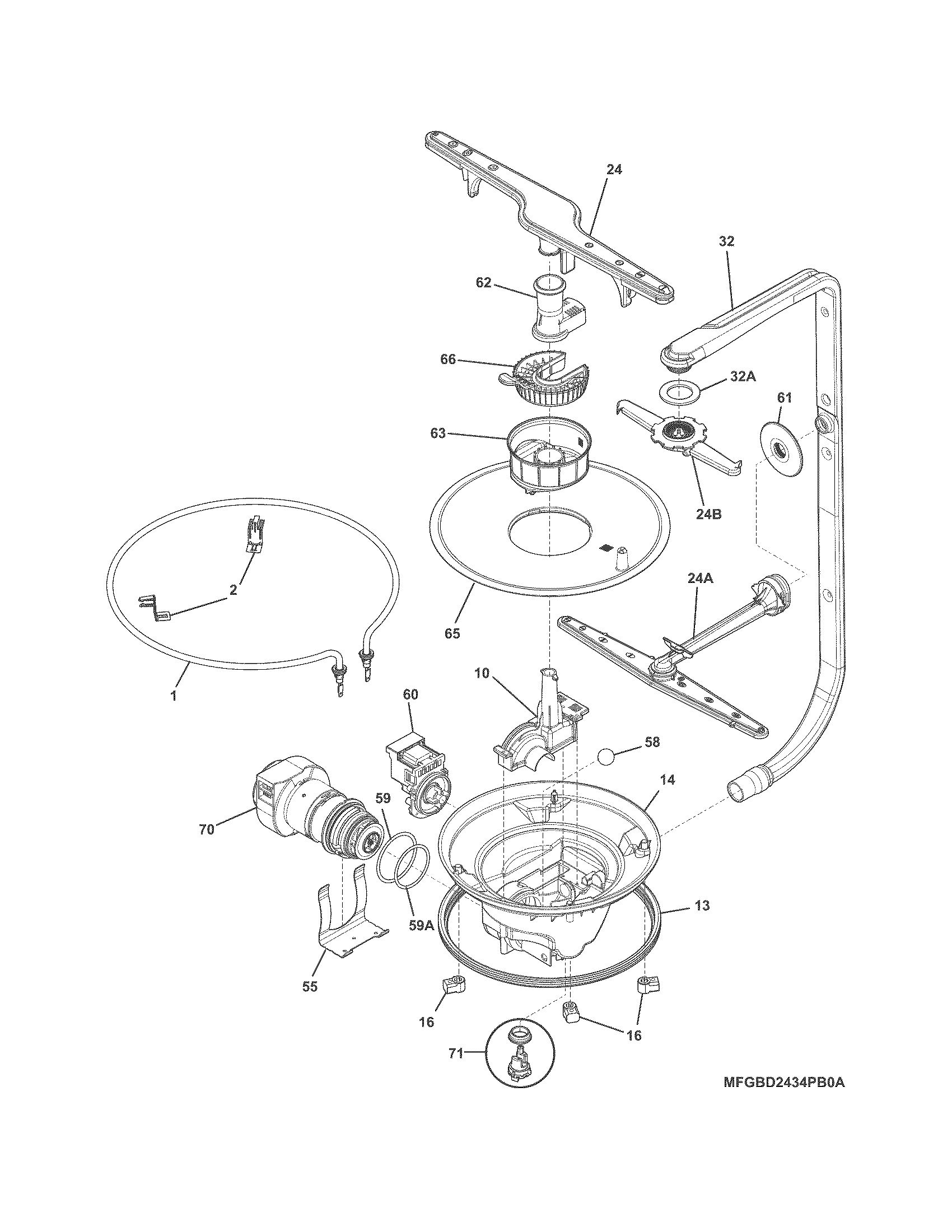 Frigidaire FGBD2434PW2A motor & pump diagram
