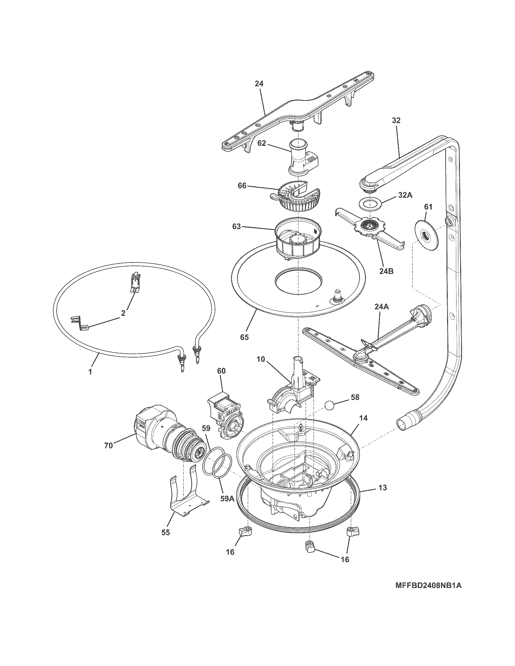 Frigidaire FFBD2404NW2A motor & pump diagram