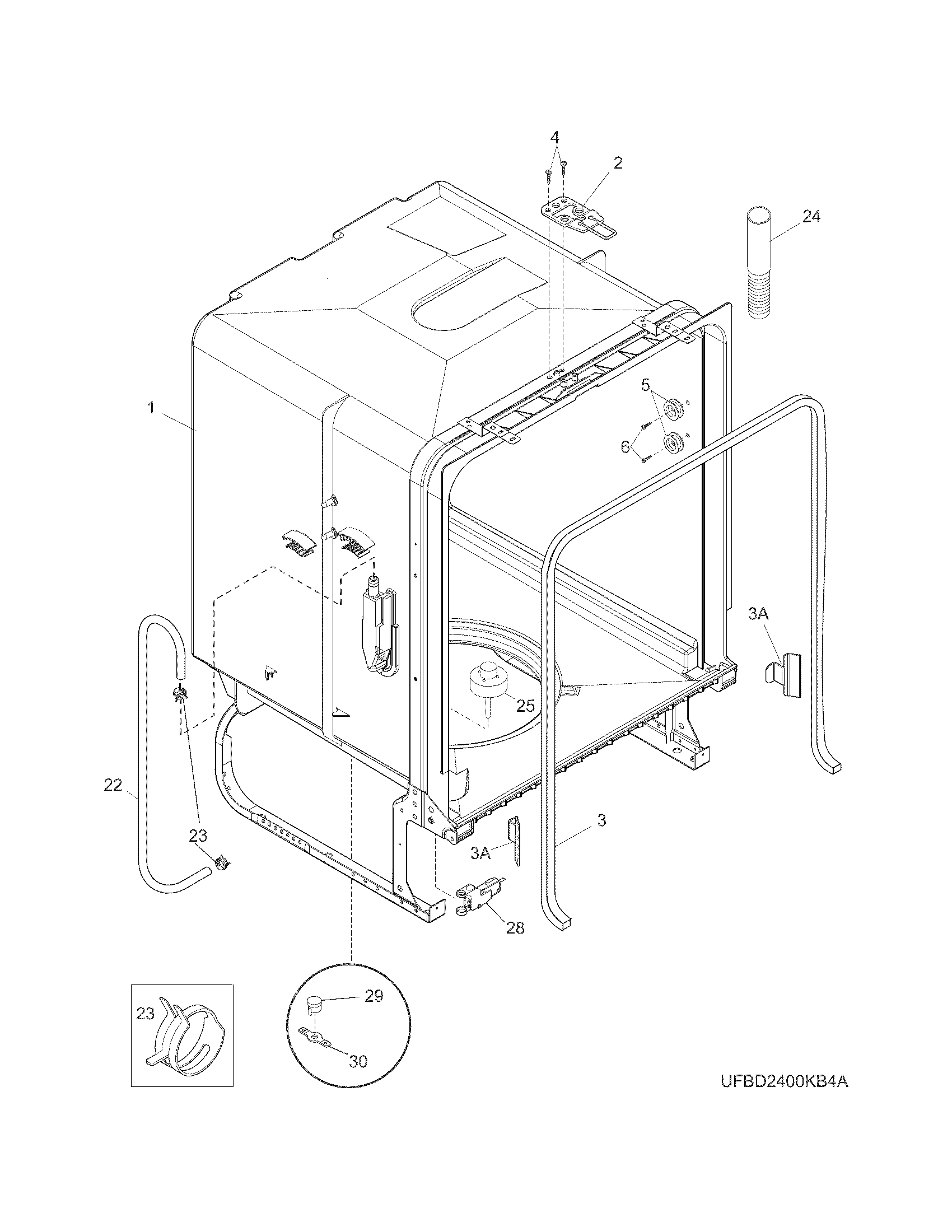 White-Westinghouse WWBD2400HW6B tub diagram