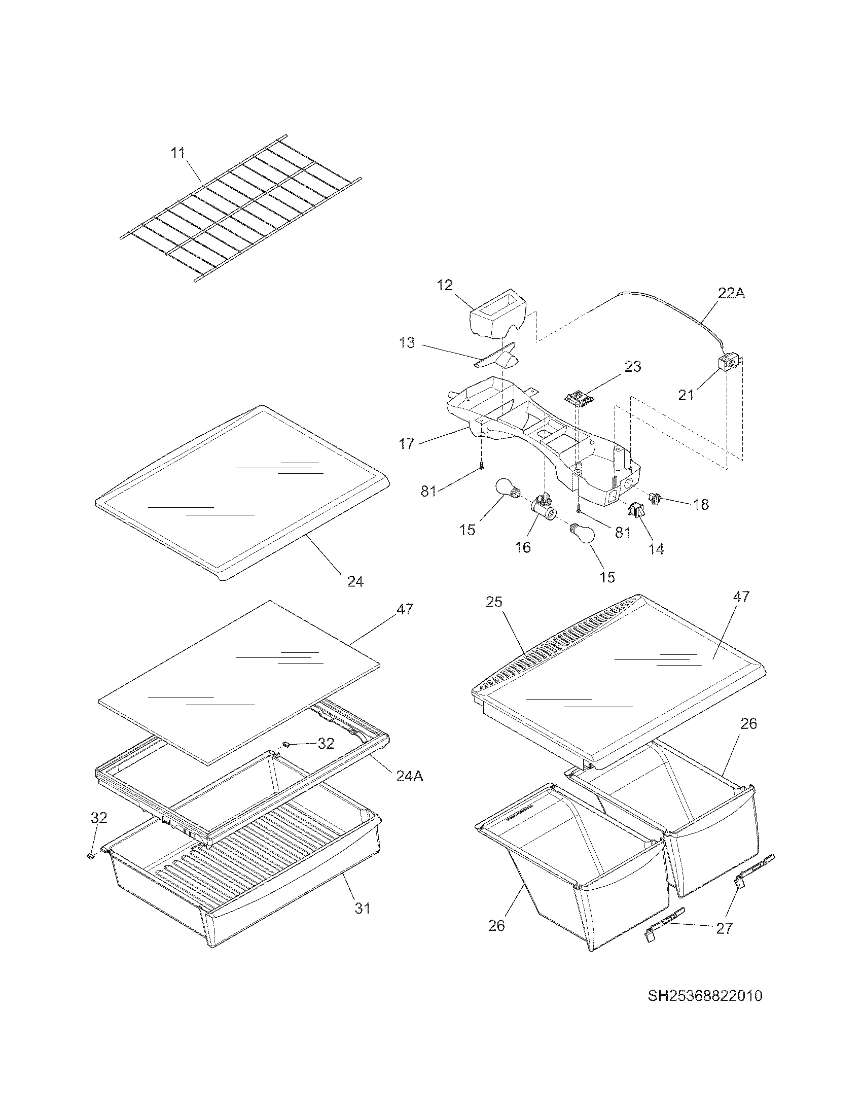Kenmore 25368824012 shelves diagram