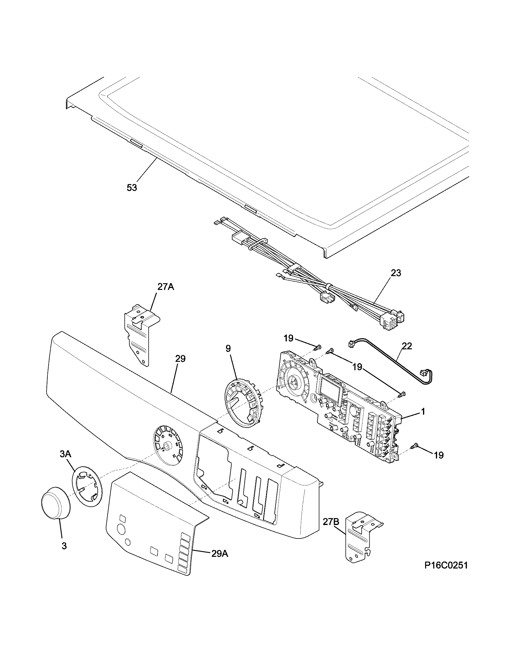 Crosley CDG7700LW1 controls/top panel diagram
