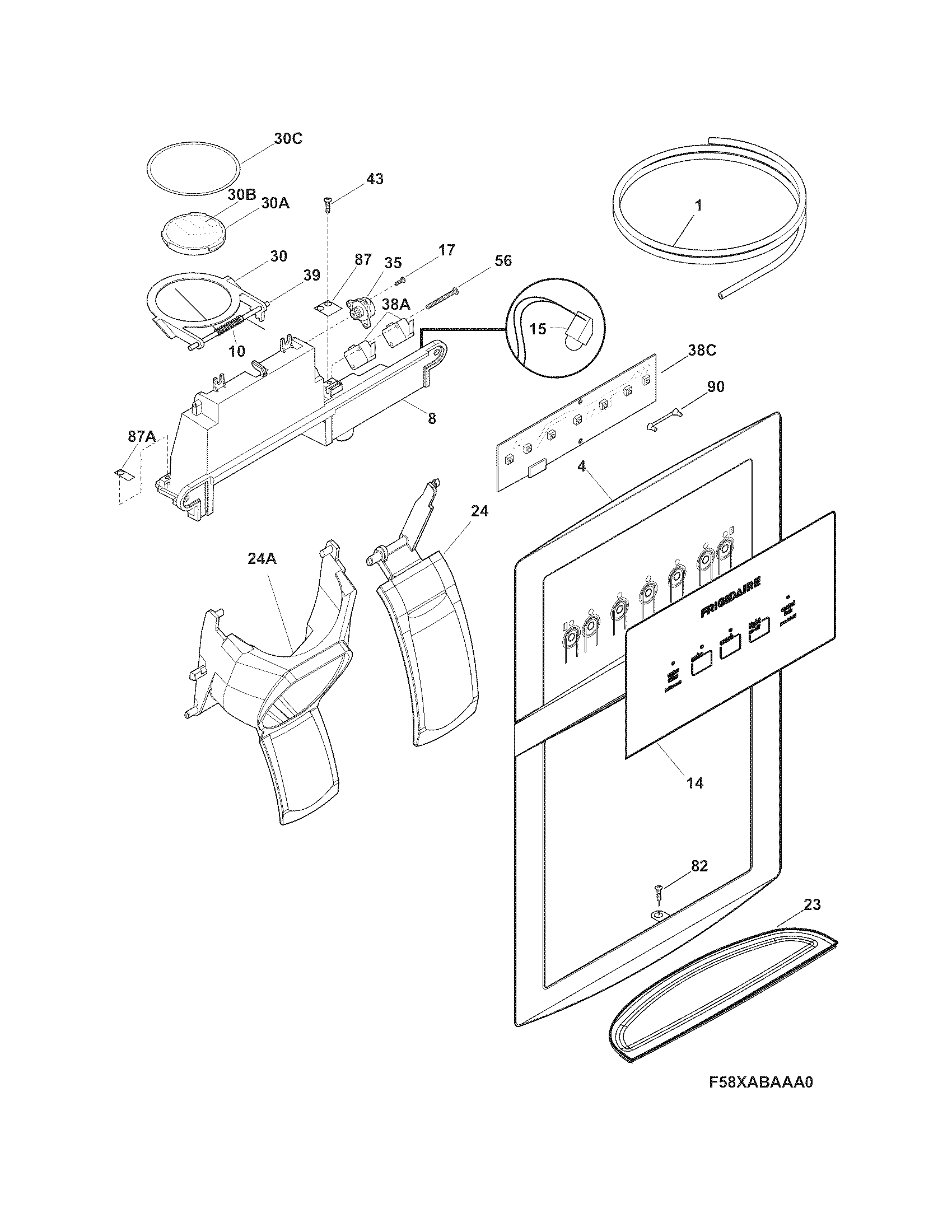 Frigidaire FFHS2622MWKA ice & water dispenser diagram