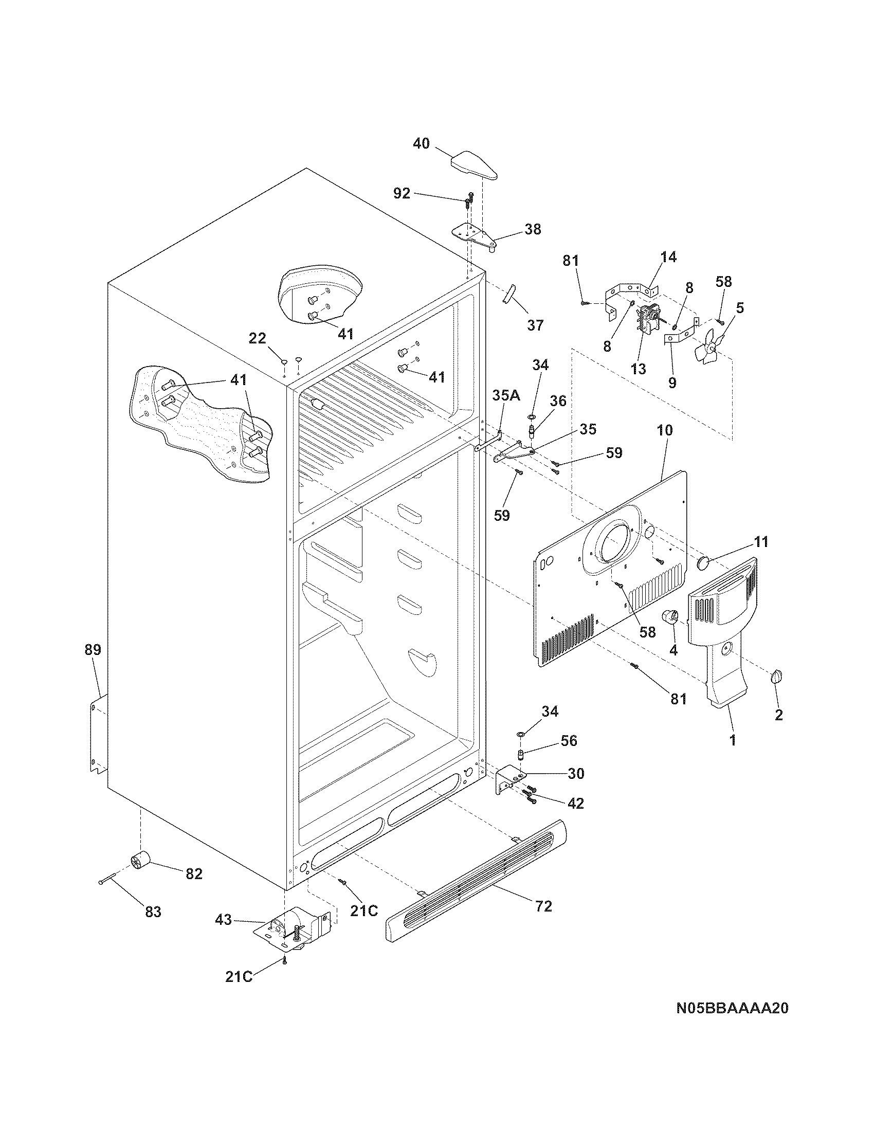 Kenmore 2537888401F cabinet diagram