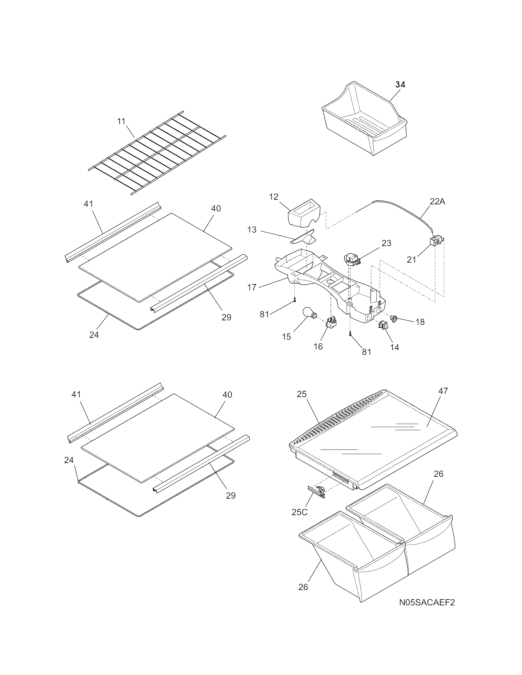 Kenmore 2537888401F shelves diagram