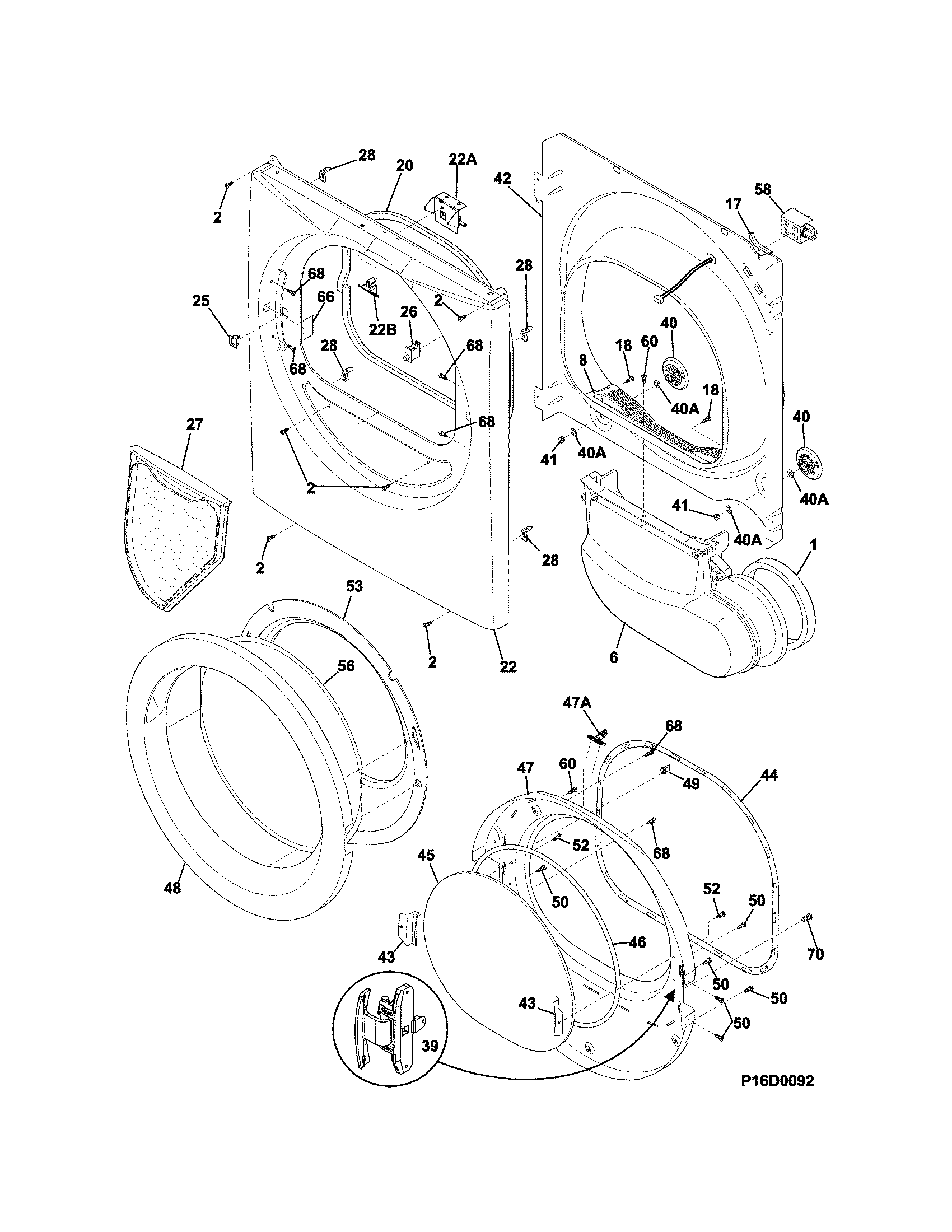 Frigidaire CFSE5115PA1 front panel/lint filter diagram
