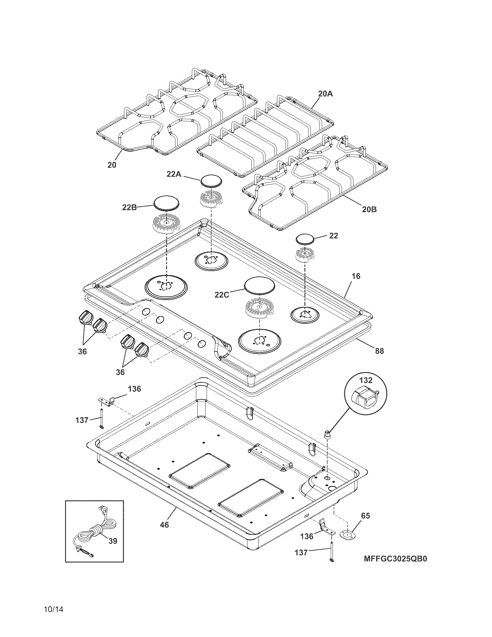 Frigidaire FFGC3025QSA cook top diagram