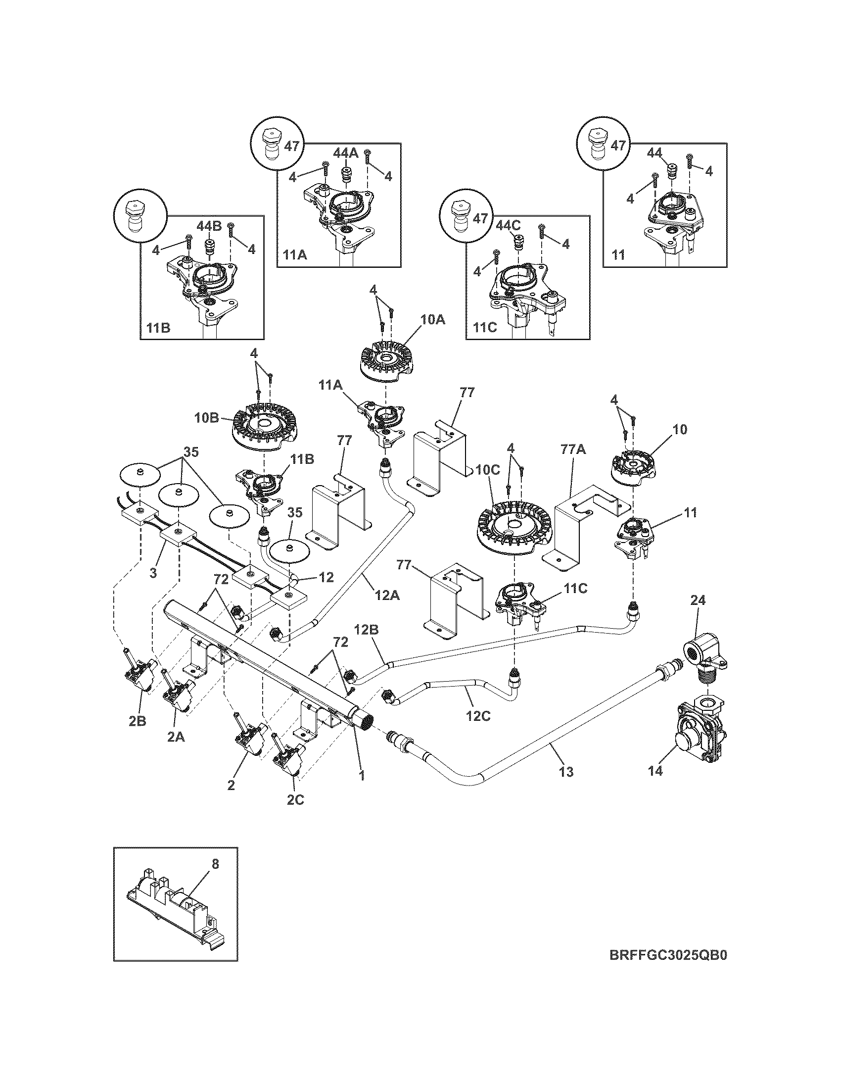 Frigidaire FFGC3025QSA burner diagram