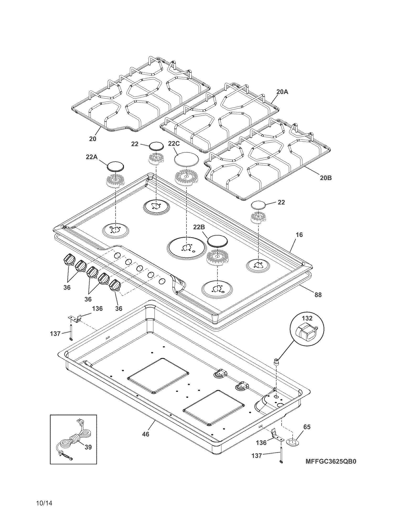 Frigidaire FFGC3625QSA cook top diagram