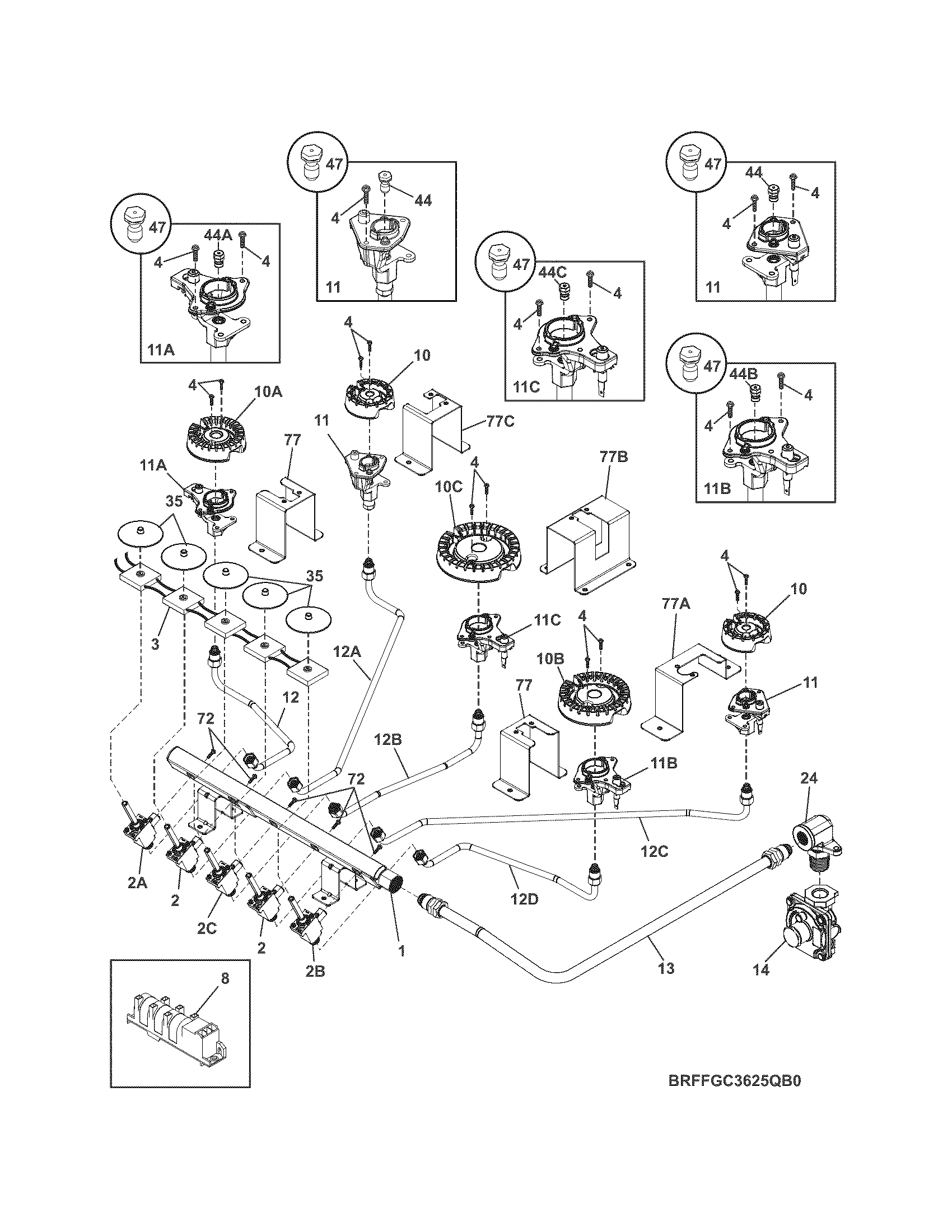 Frigidaire FFGC3625QSA burner diagram