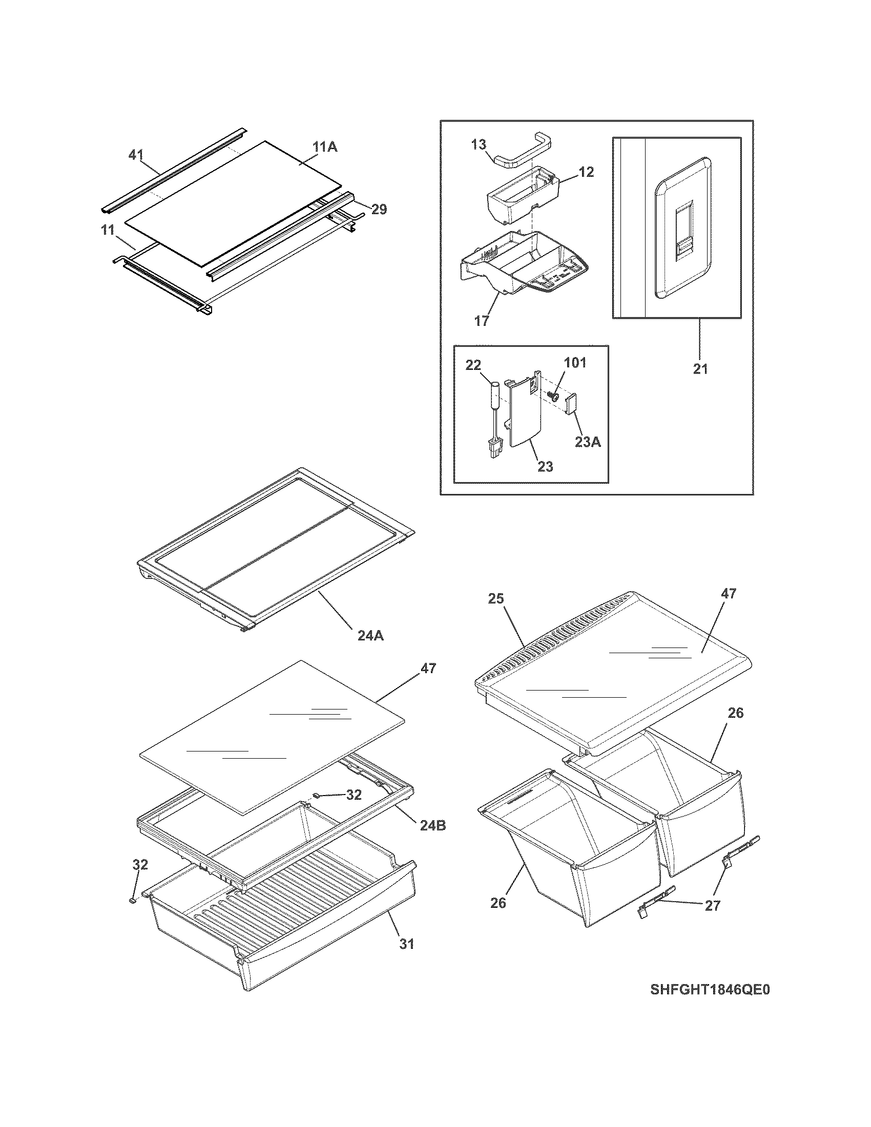 Frigidaire FGHT1846QP0 shelves diagram