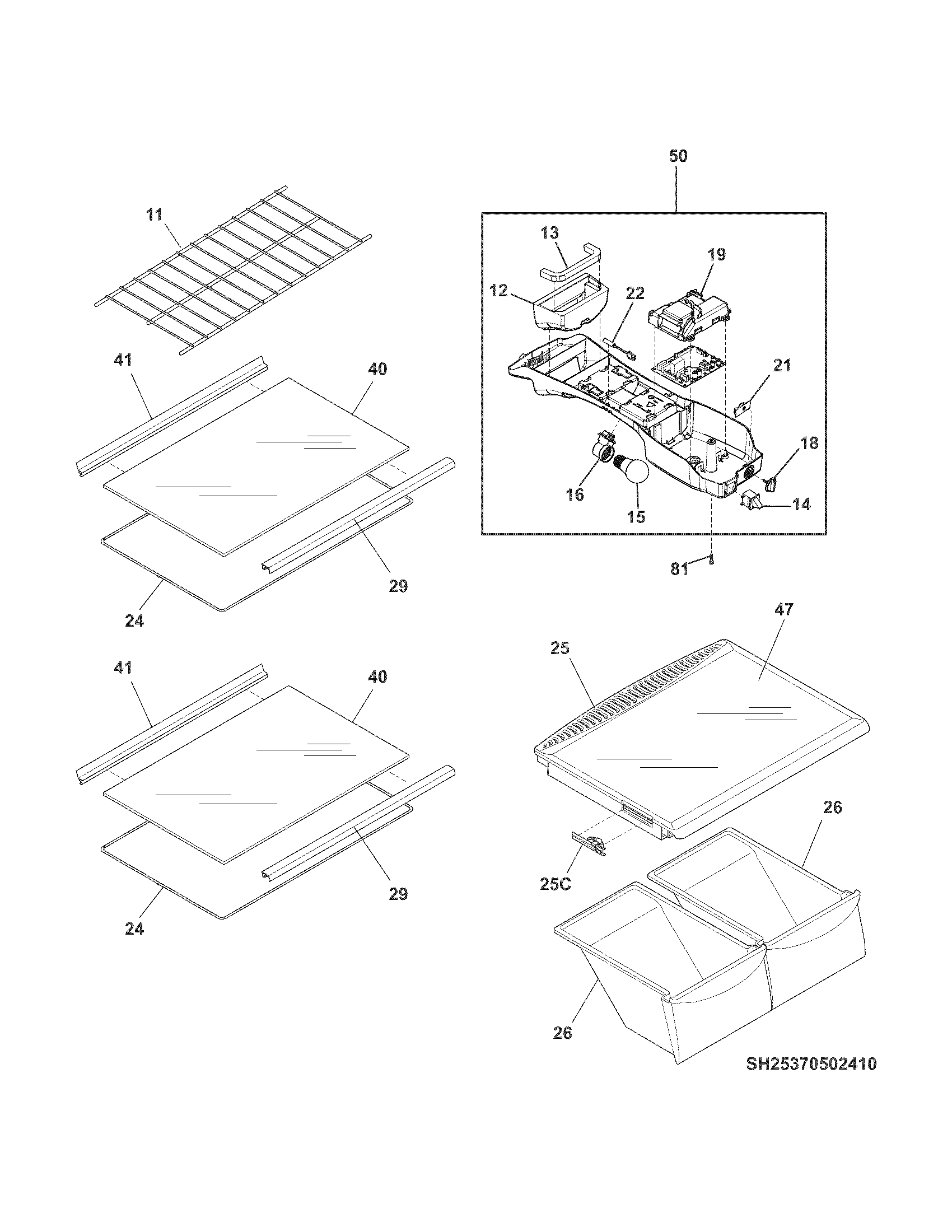 Frigidaire FFTR18G2QW0 shelves diagram