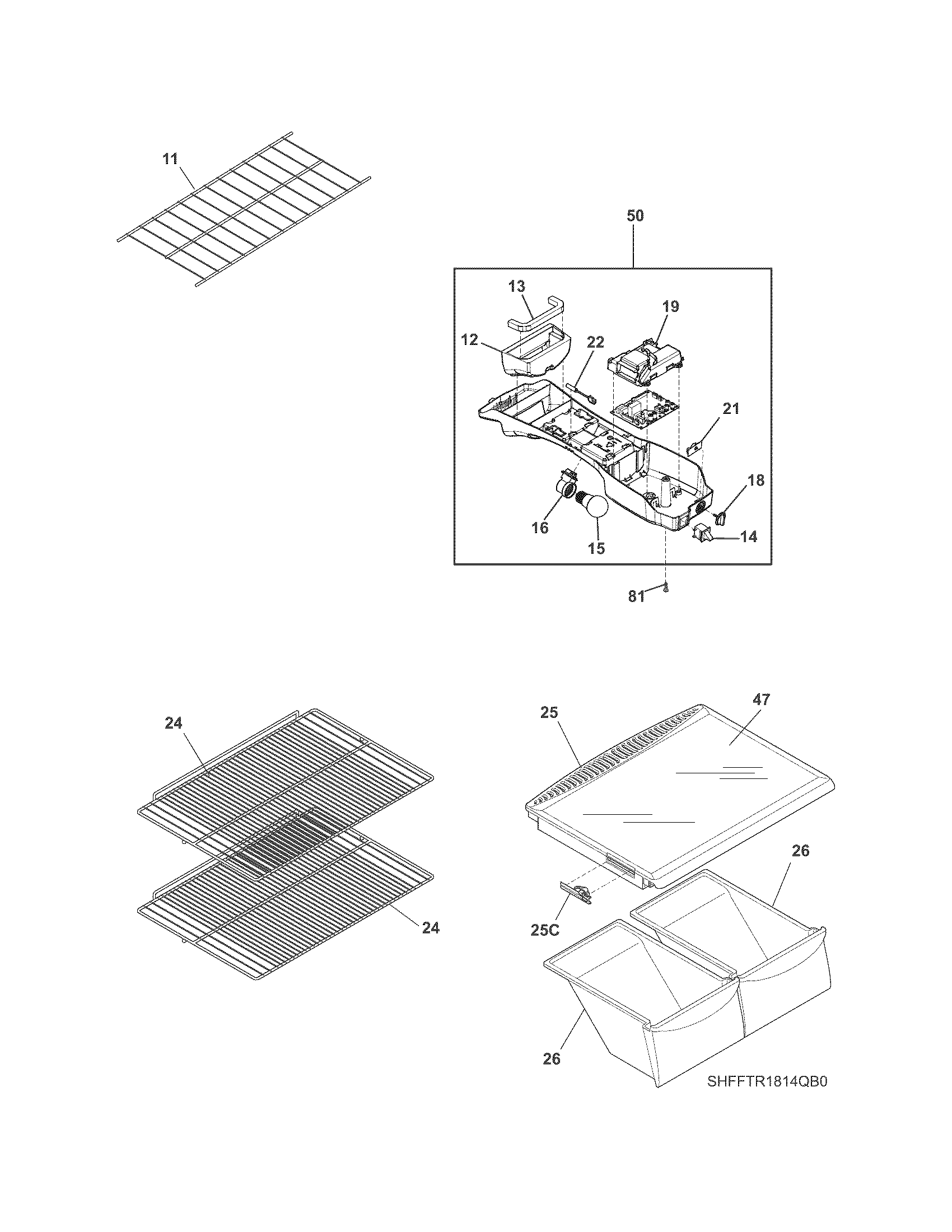 Frigidaire FFHT1814QB0 shelves diagram