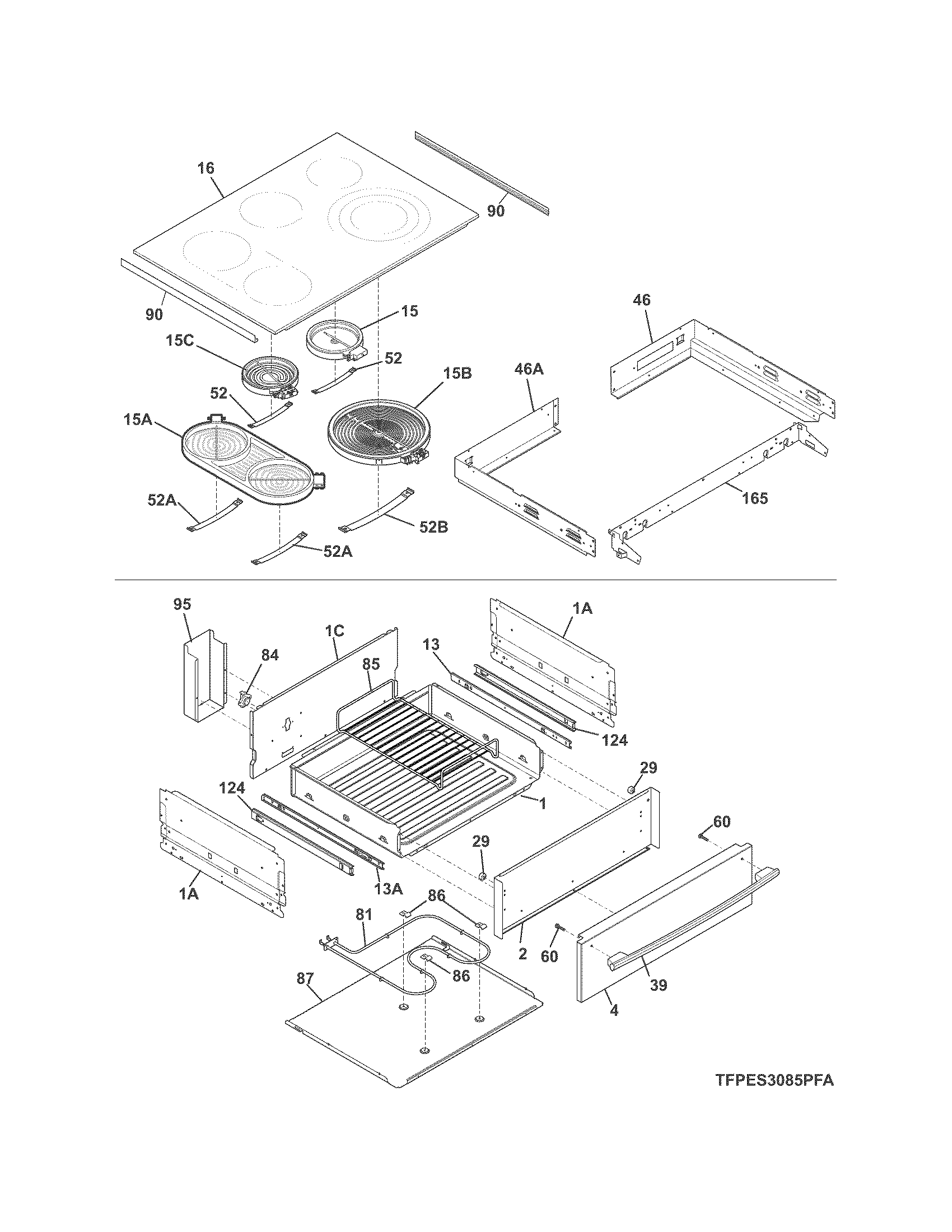 Frigidaire CPES3085PFC top/drawer diagram