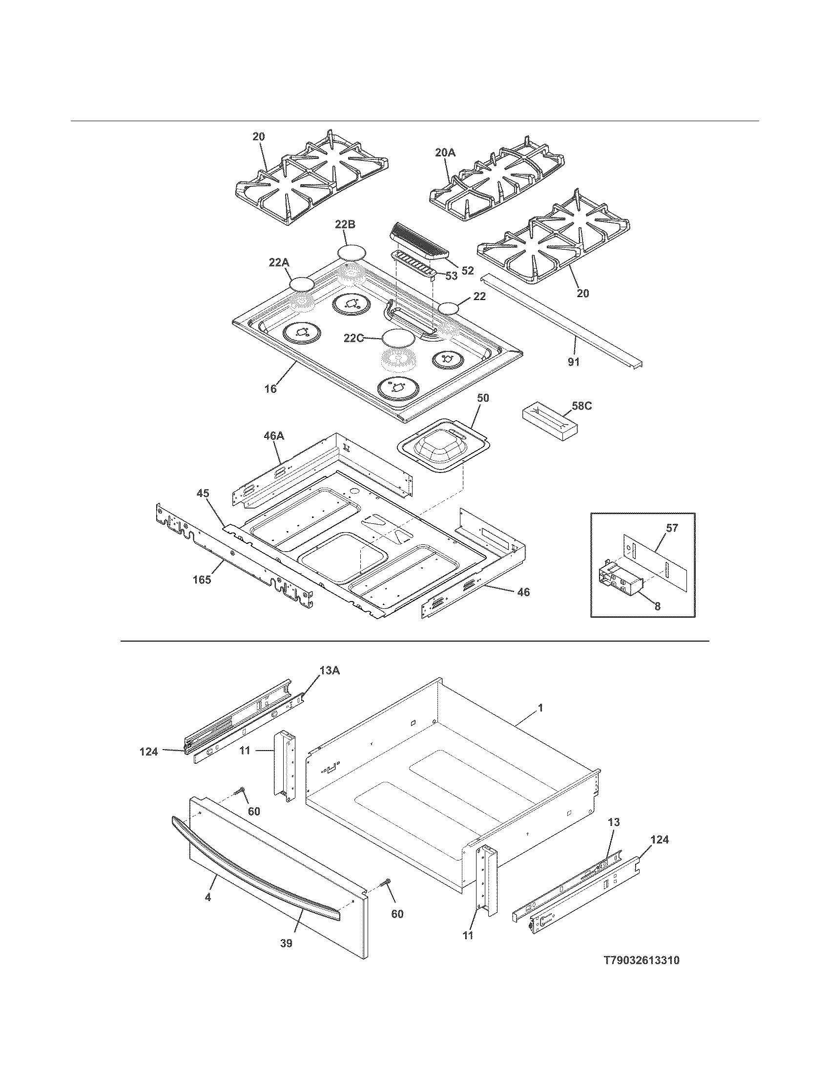 Kenmore 79032613314 top/drawer diagram