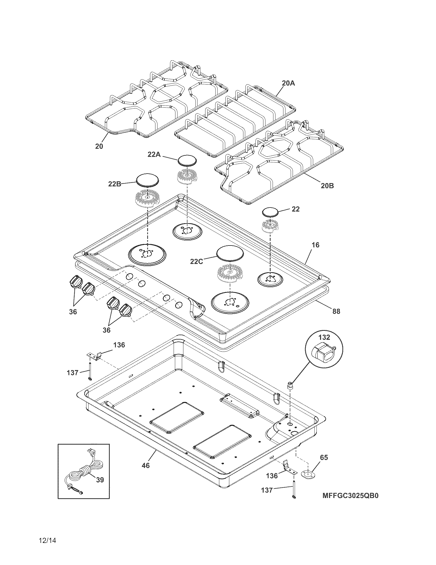 Frigidaire FFGC3010QWA main top diagram