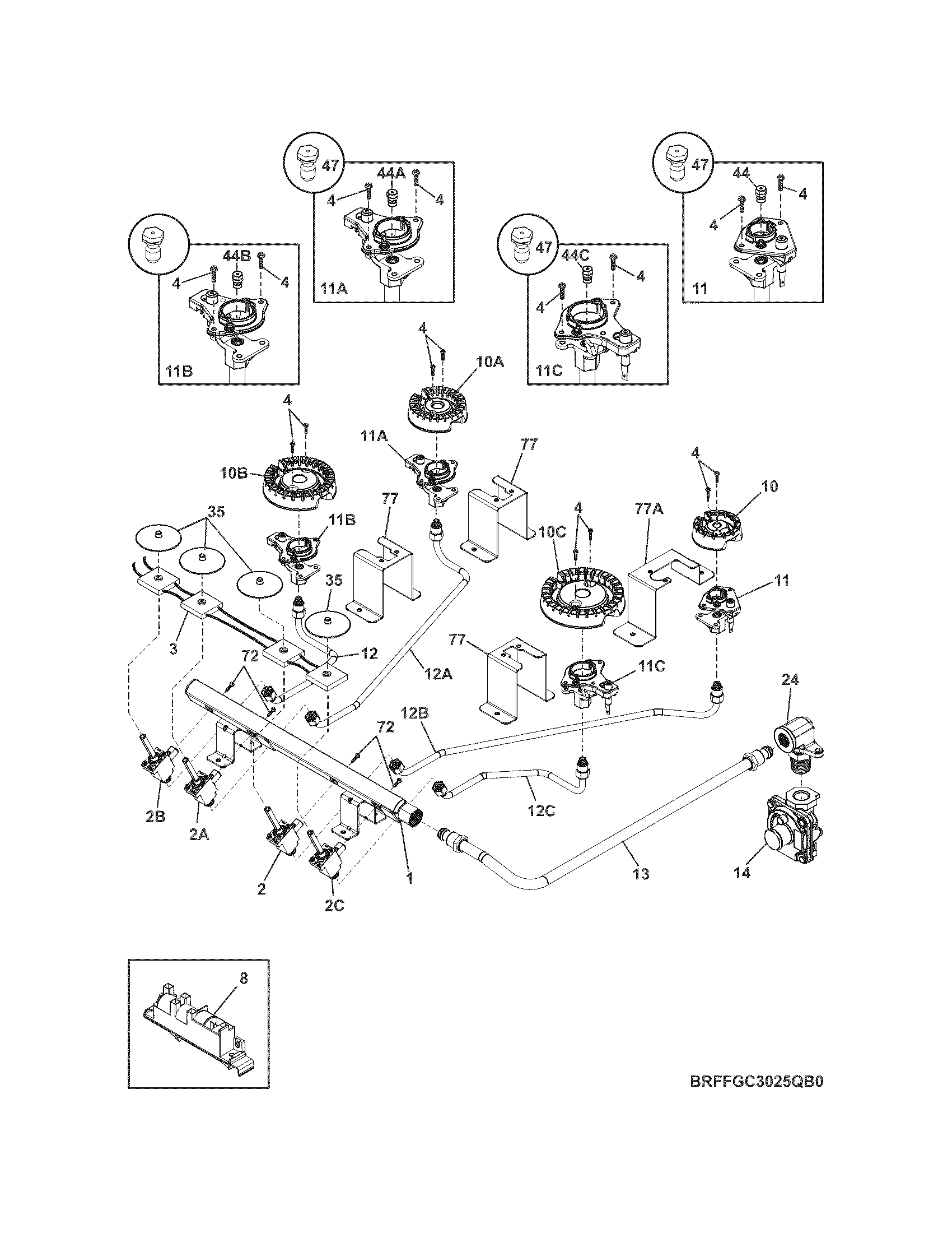 Frigidaire FFGC3010QWA burner diagram