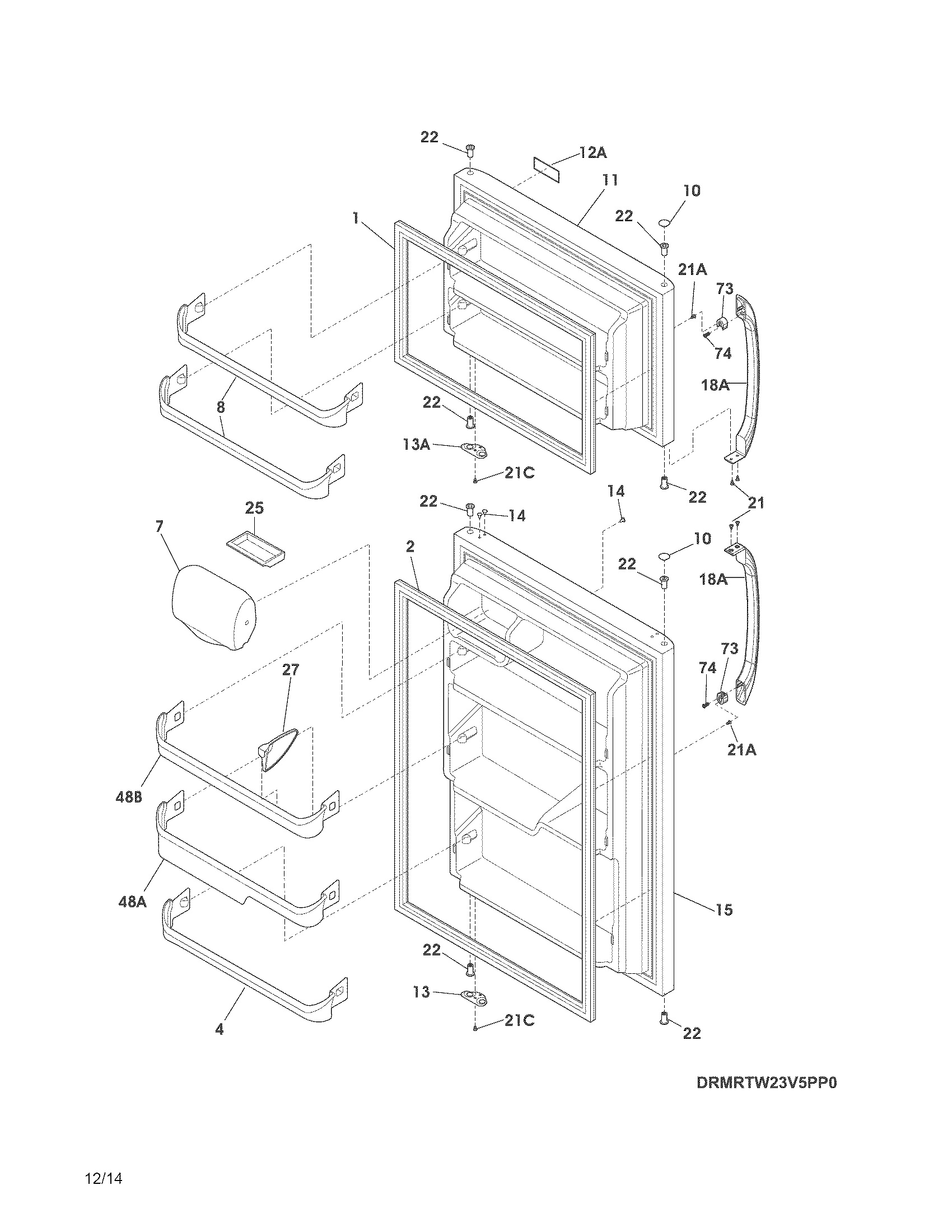 Universal/Multiflex (Frigidaire) MRTW23V5PP1 doors diagram