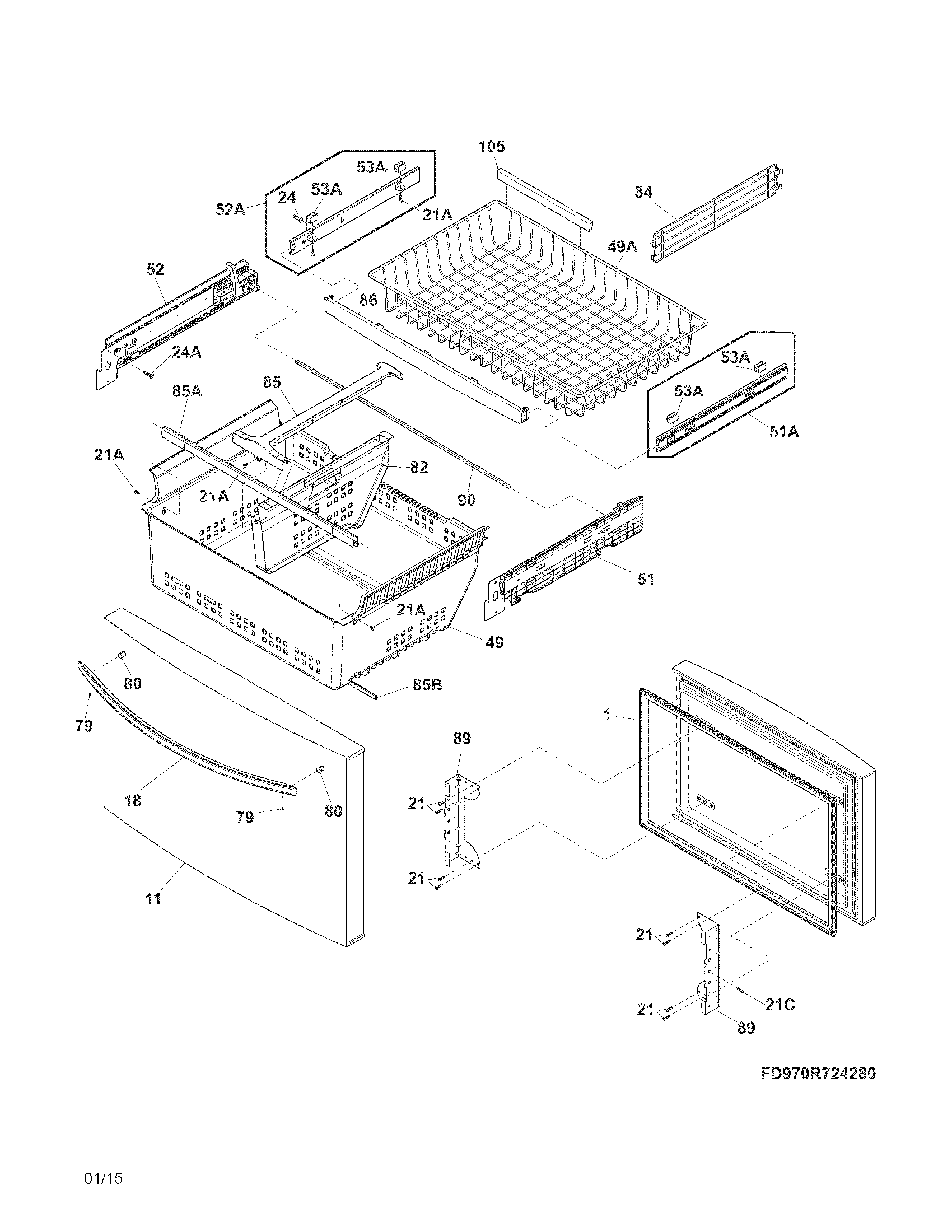 Frigidaire FFHN2740PP2A freezer drawer, baskets diagram