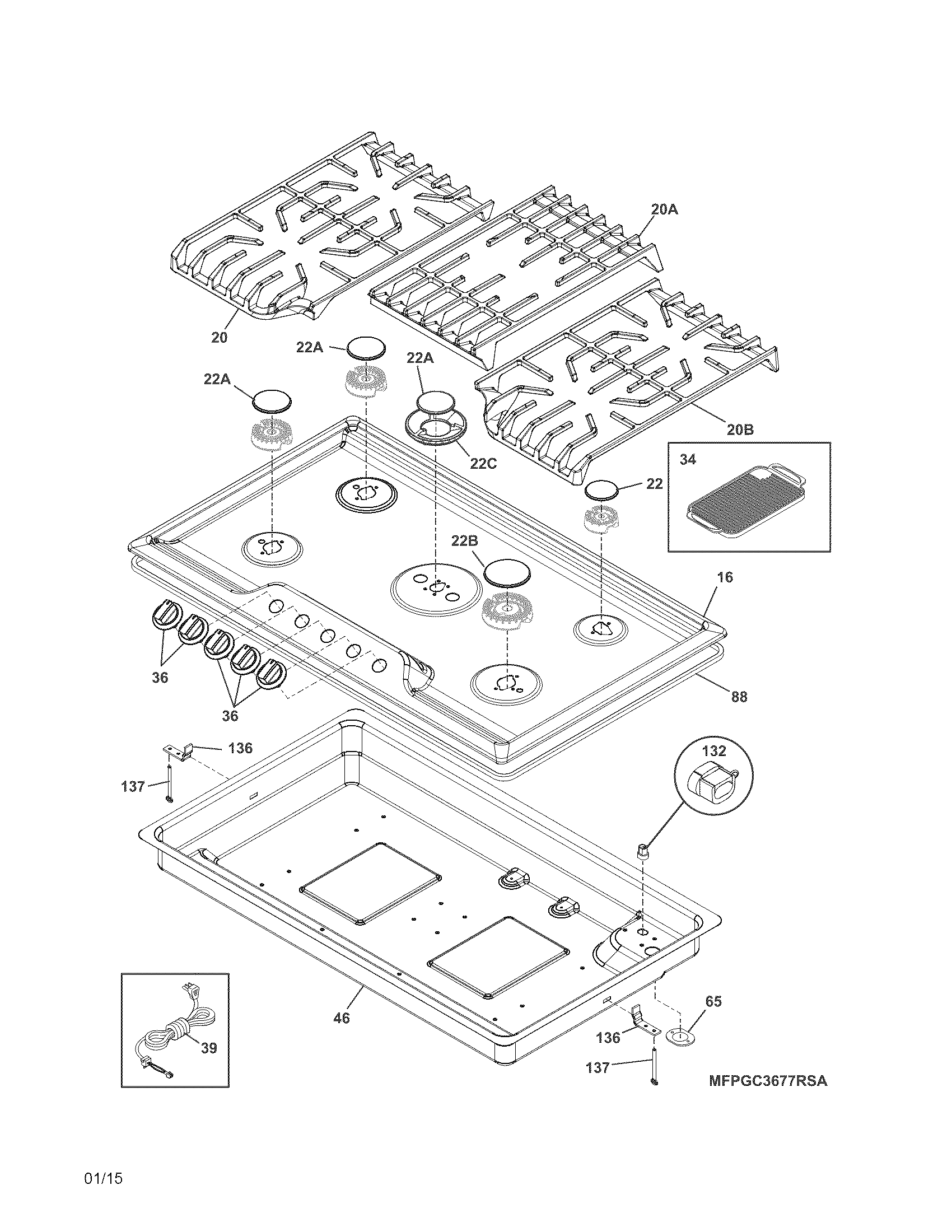 Frigidaire FPGC3677RSA cooktop diagram