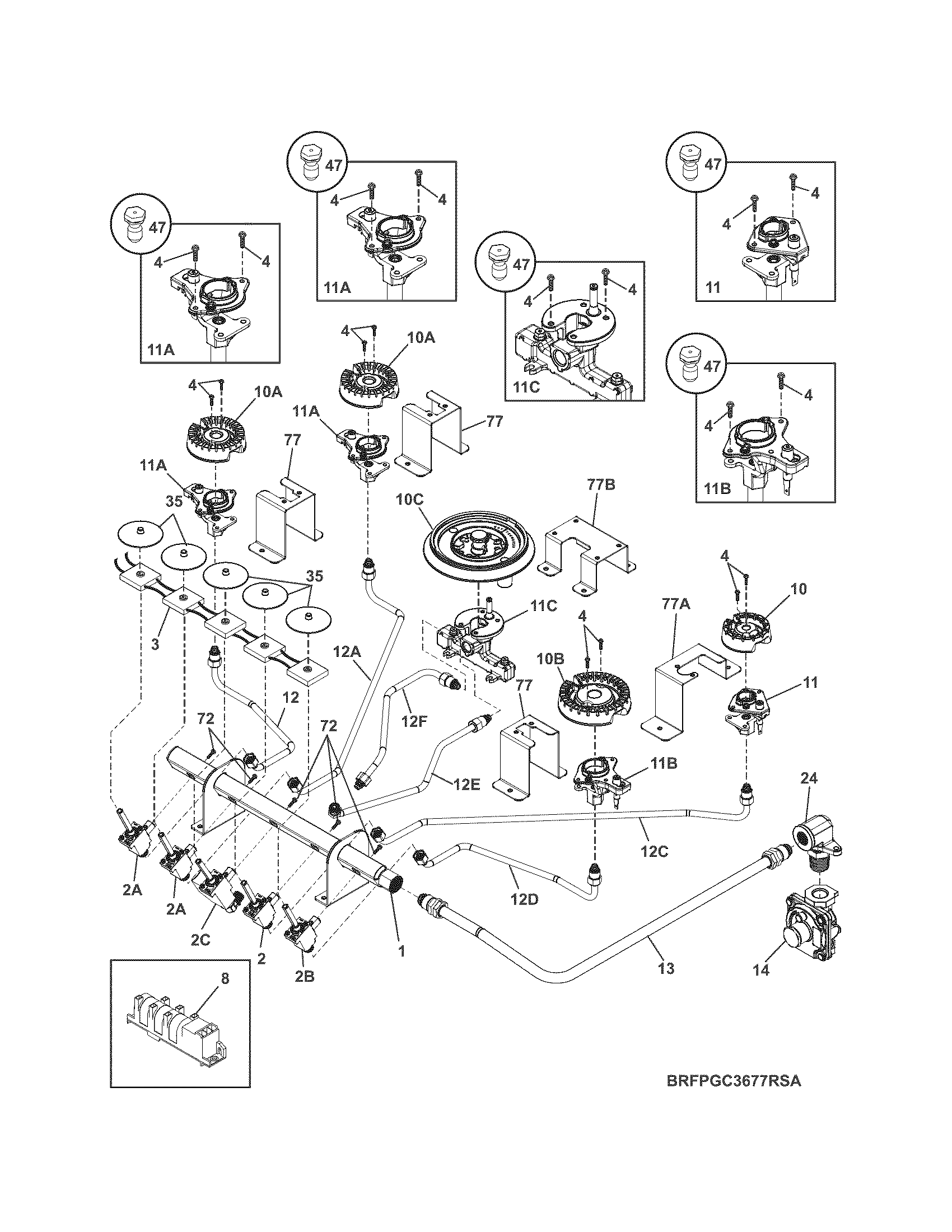 Frigidaire FPGC3677RSA burner diagram
