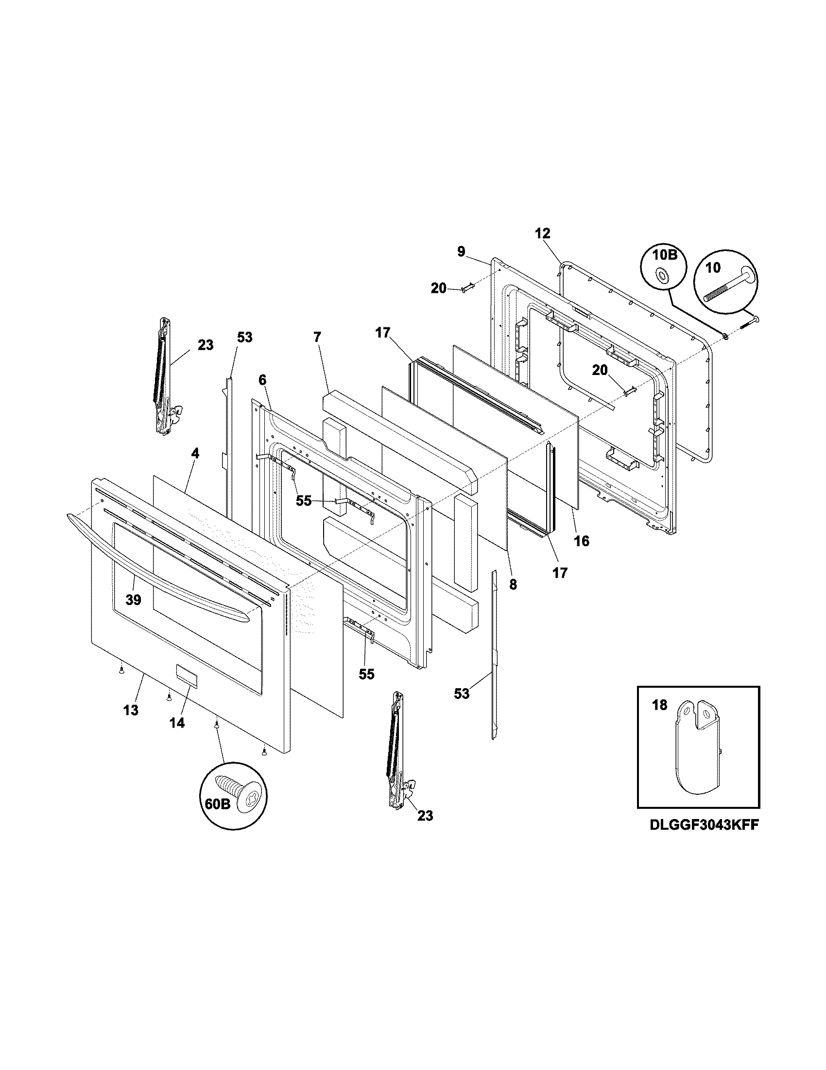 Frigidaire FGGF3054MFJ door diagram