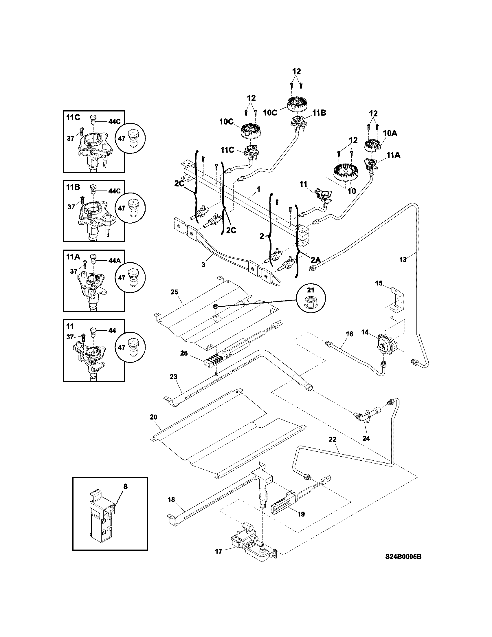Frigidaire LFGF3053QFB burner diagram
