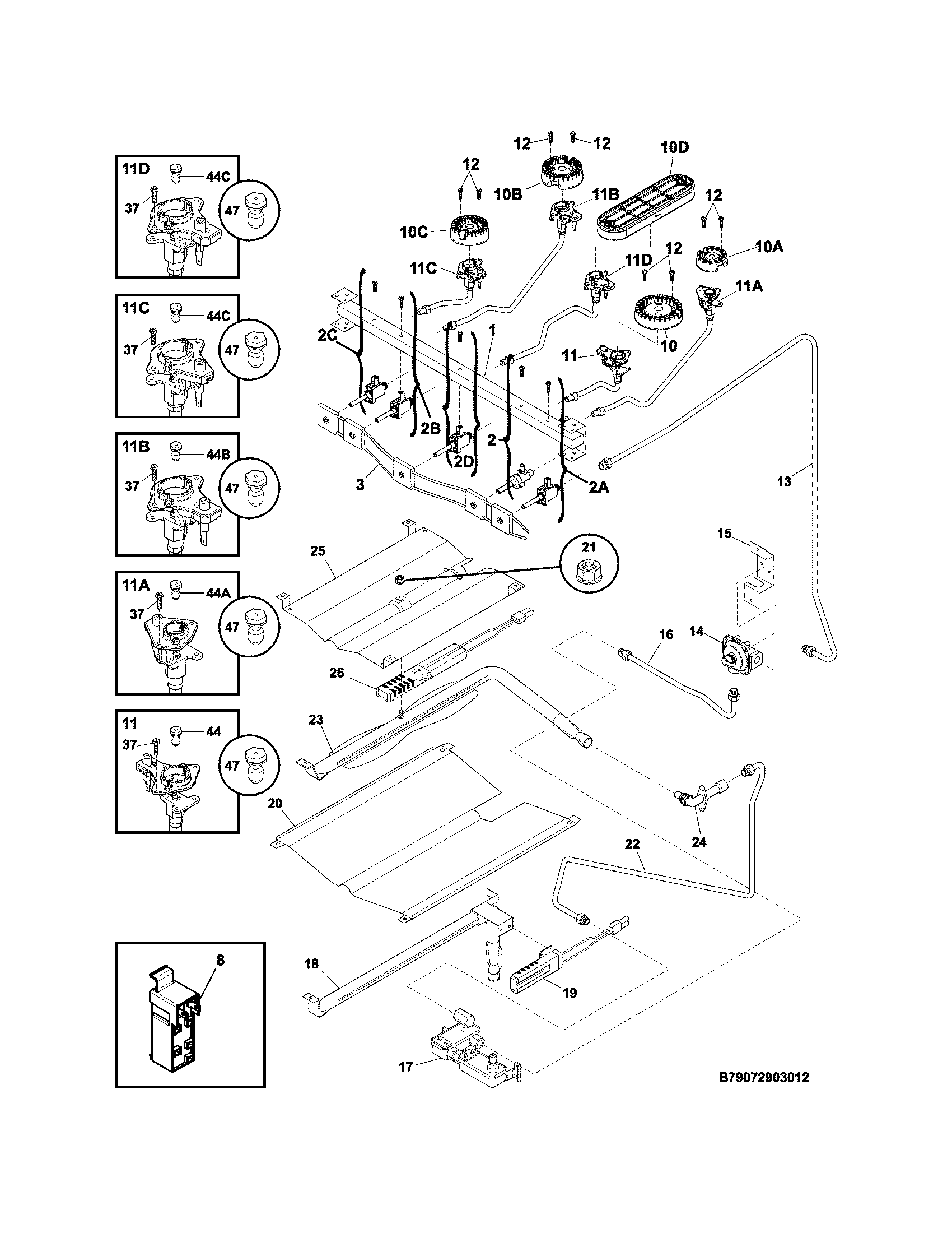 Frigidaire DGGF3054KFT burner diagram