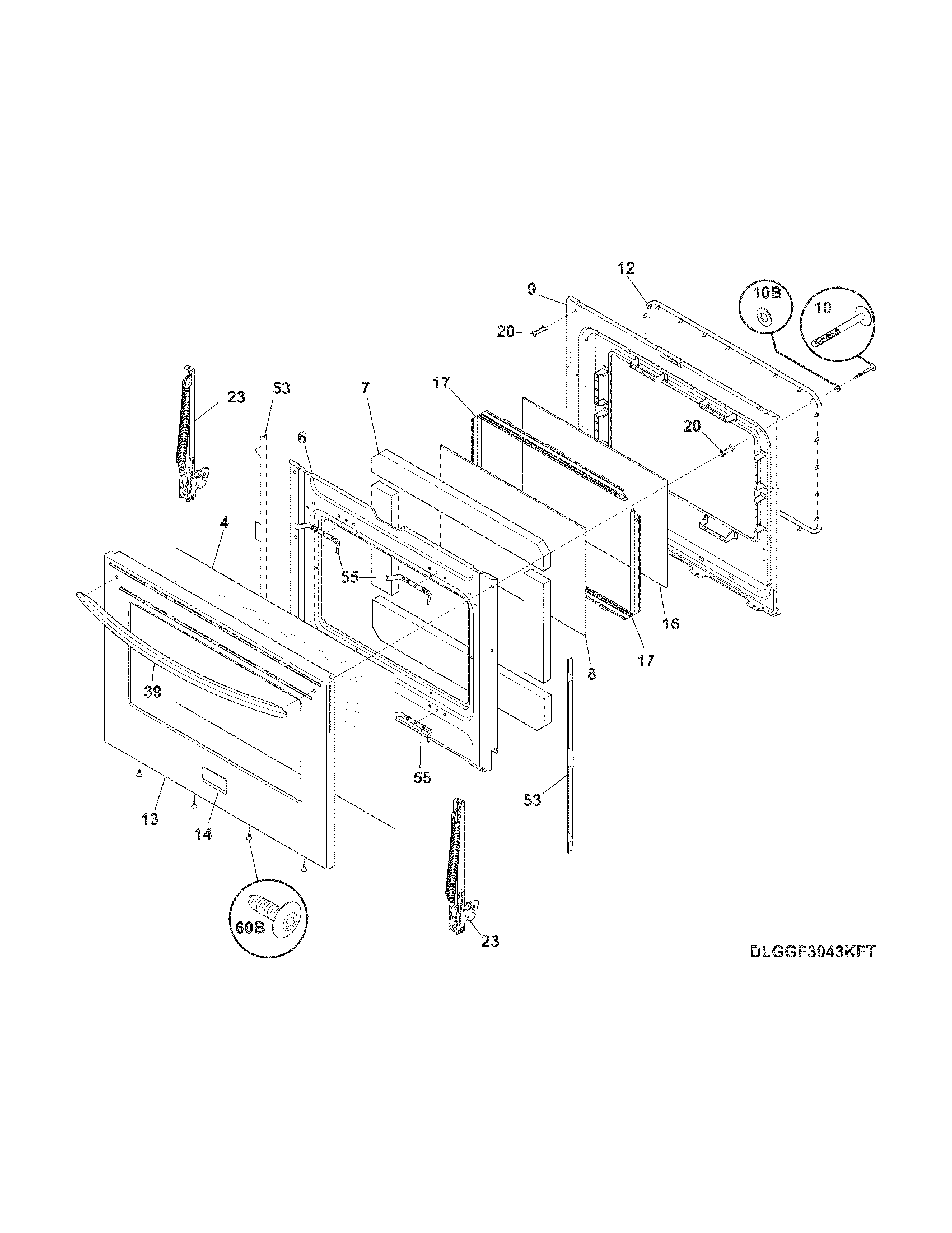 Frigidaire DGGF3054KFT door diagram