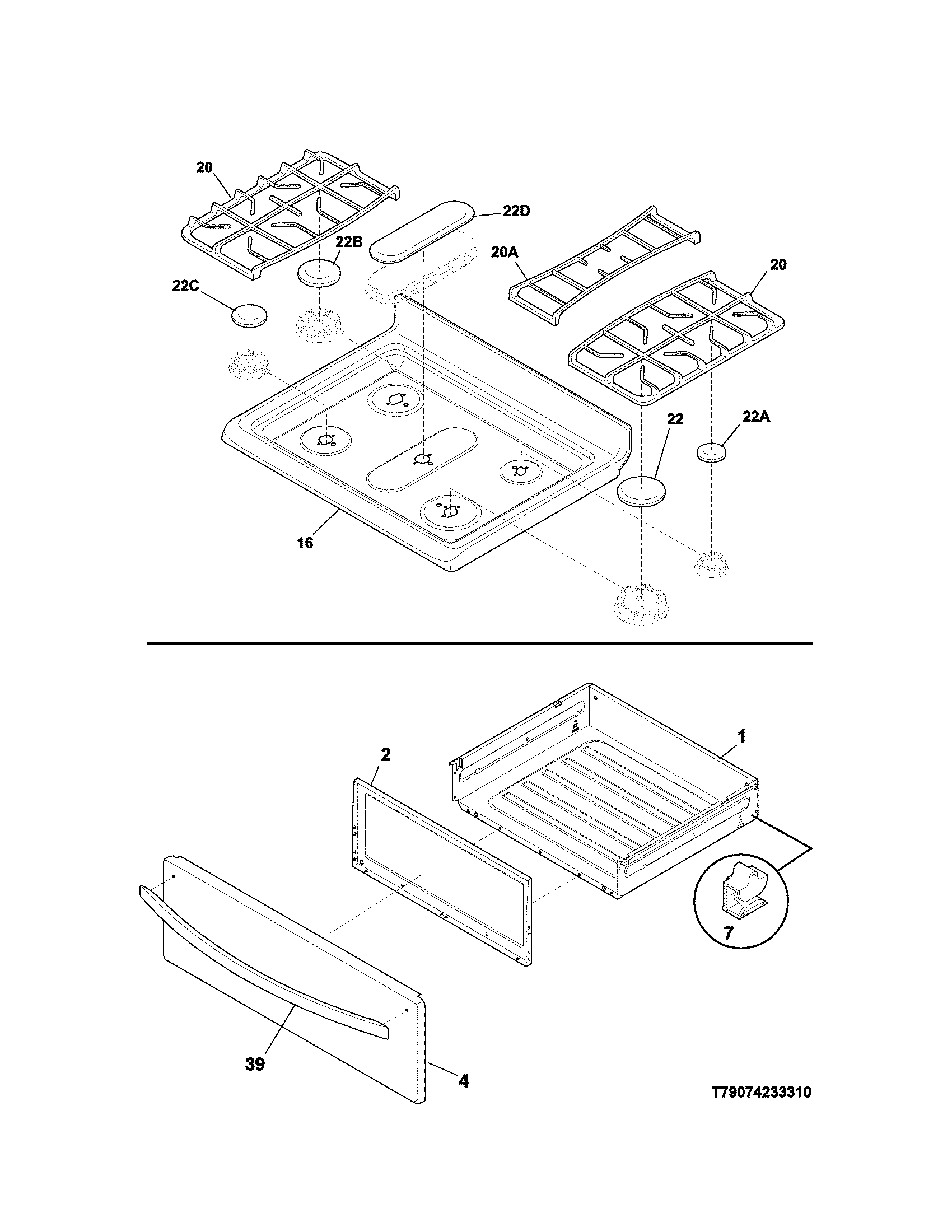 Kenmore 79074233311 top/drawer diagram