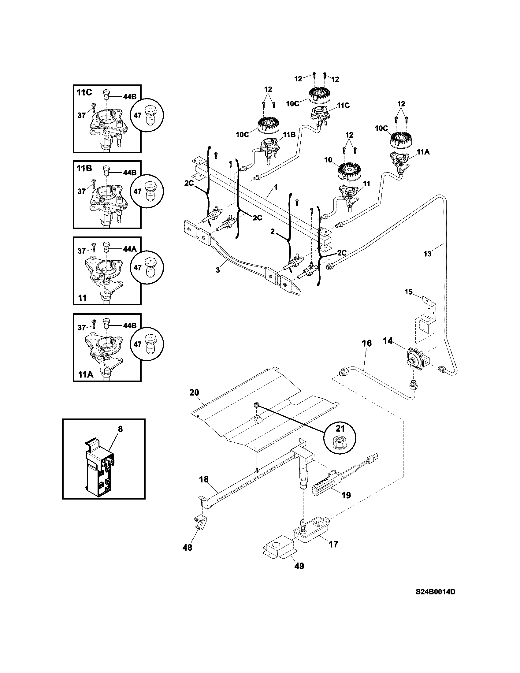 Frigidaire FFGF3015LBE burner diagram