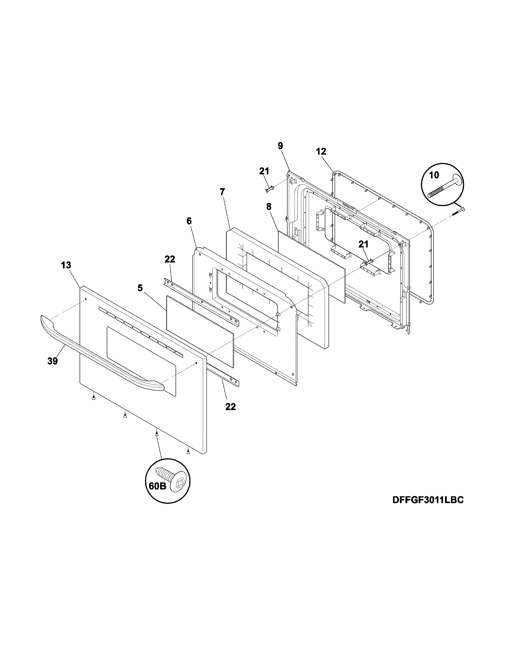 Frigidaire FFGF3015LBE door diagram