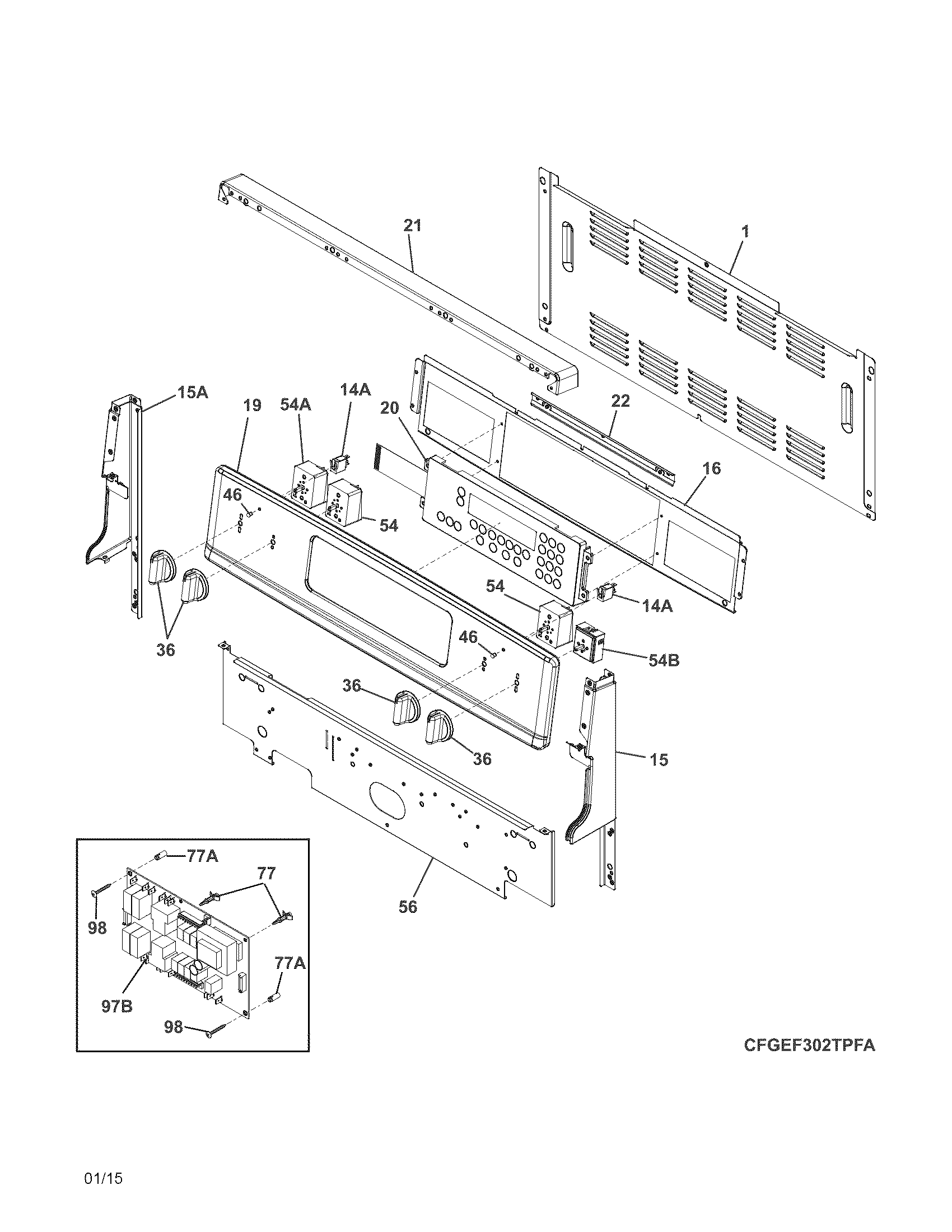 Frigidaire FGEF302TPWA backguard diagram