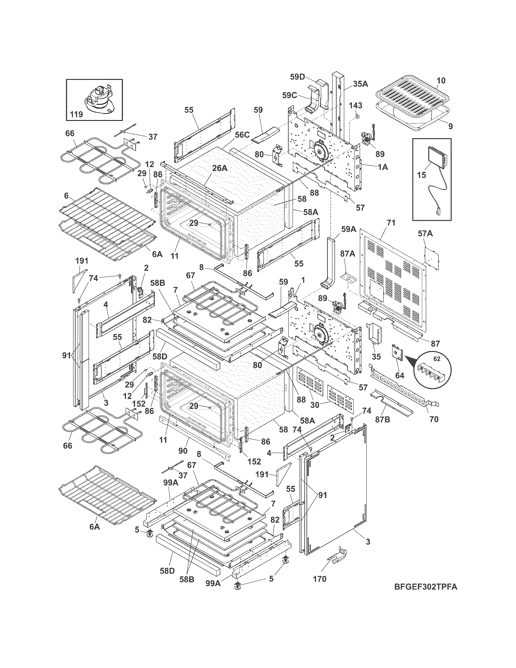 Frigidaire FGEF302TPWA body diagram