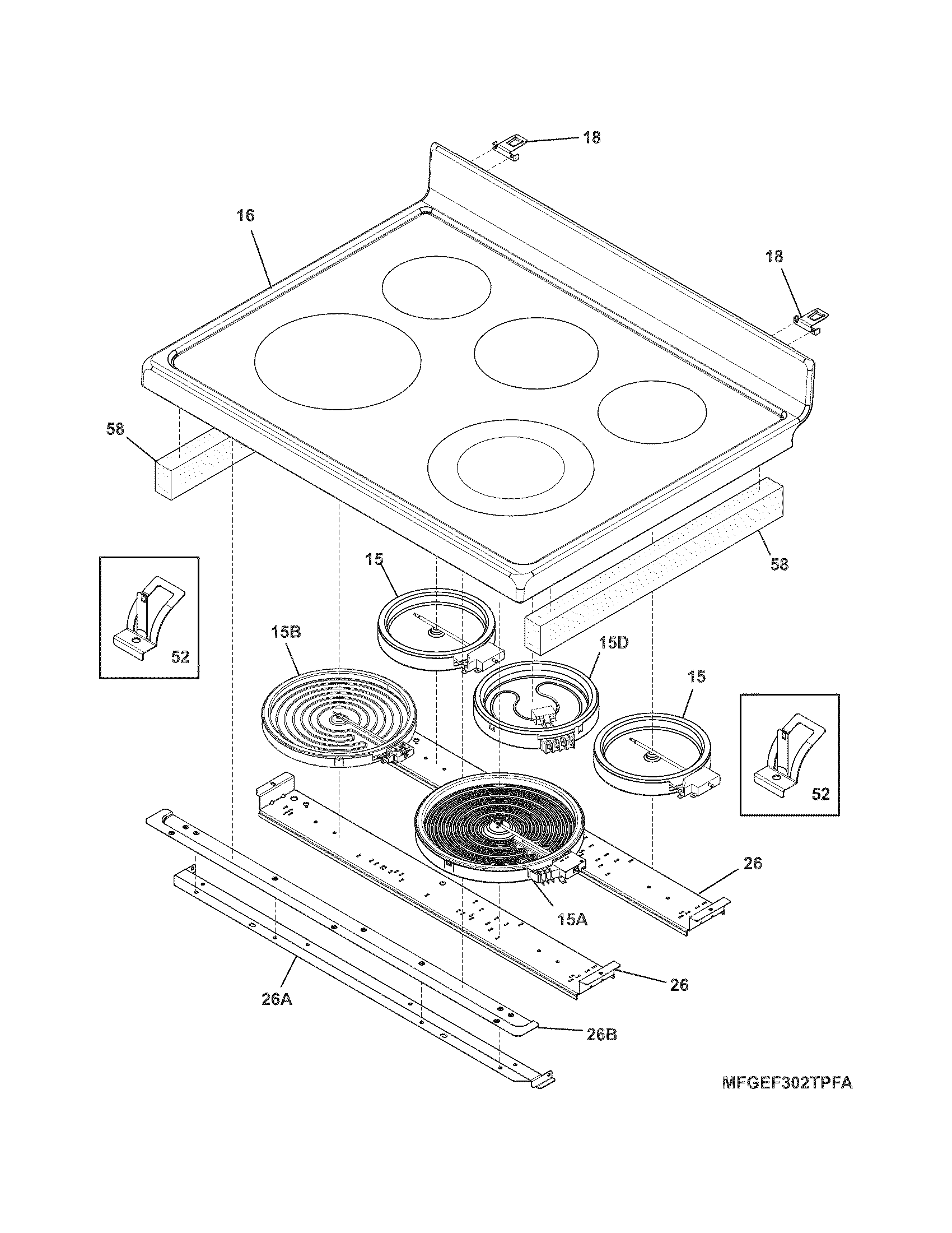 Frigidaire FGEF302TPWA main top diagram